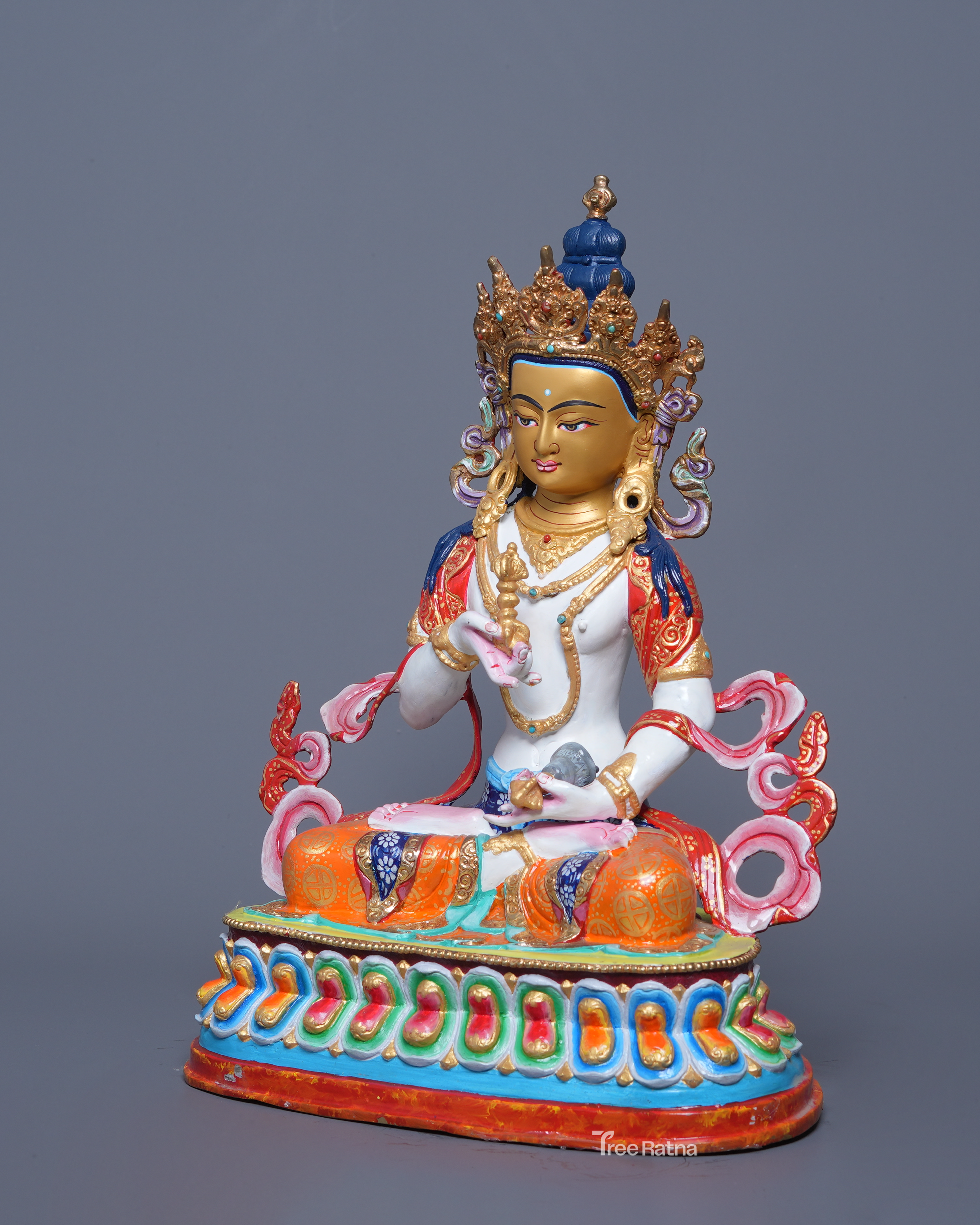 Handmade Vajrasattva Statue – Copper with Acrylic Colors & 24K Gold Face