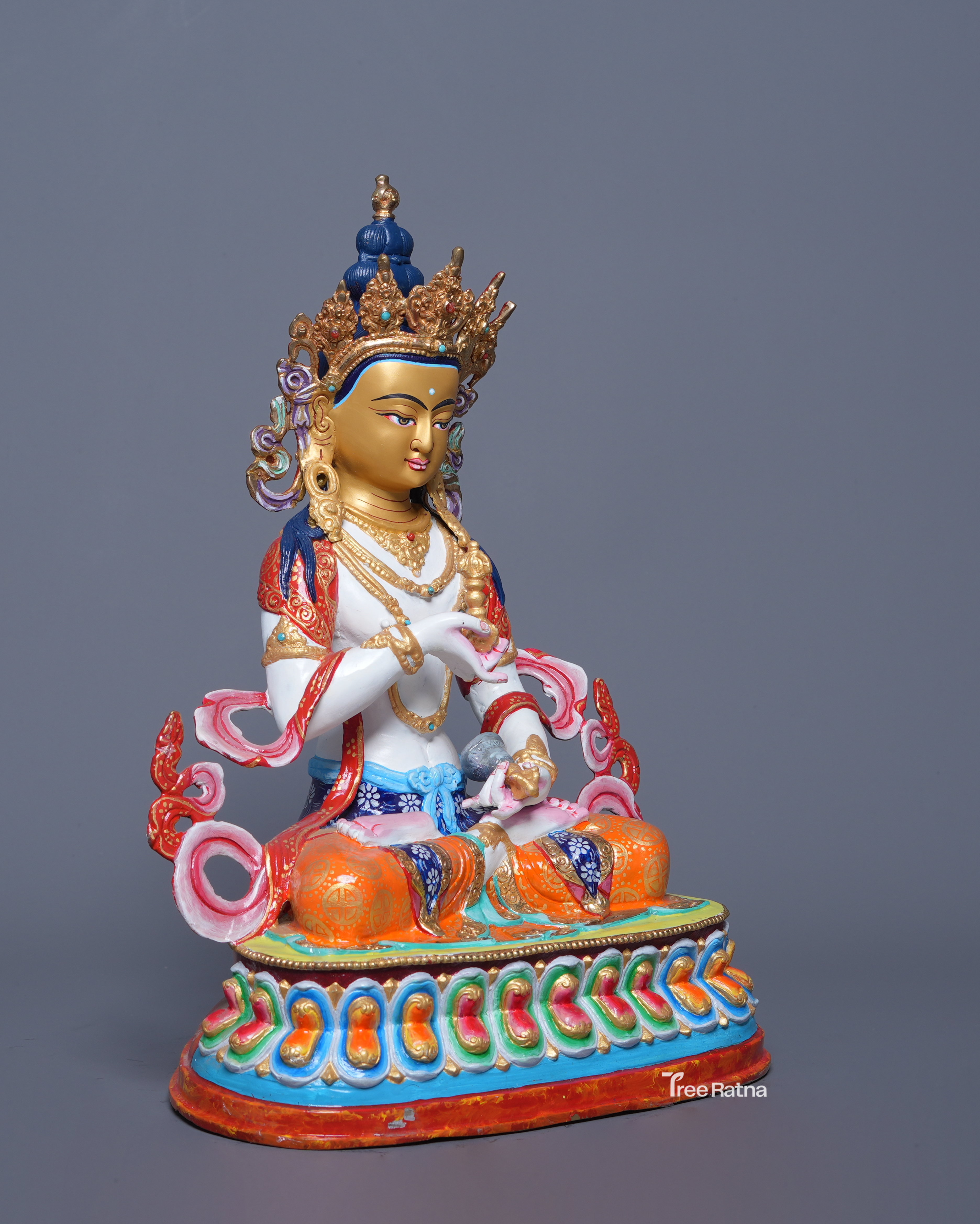 Handmade Vajrasattva Statue – Copper with Acrylic Colors & 24K Gold Face