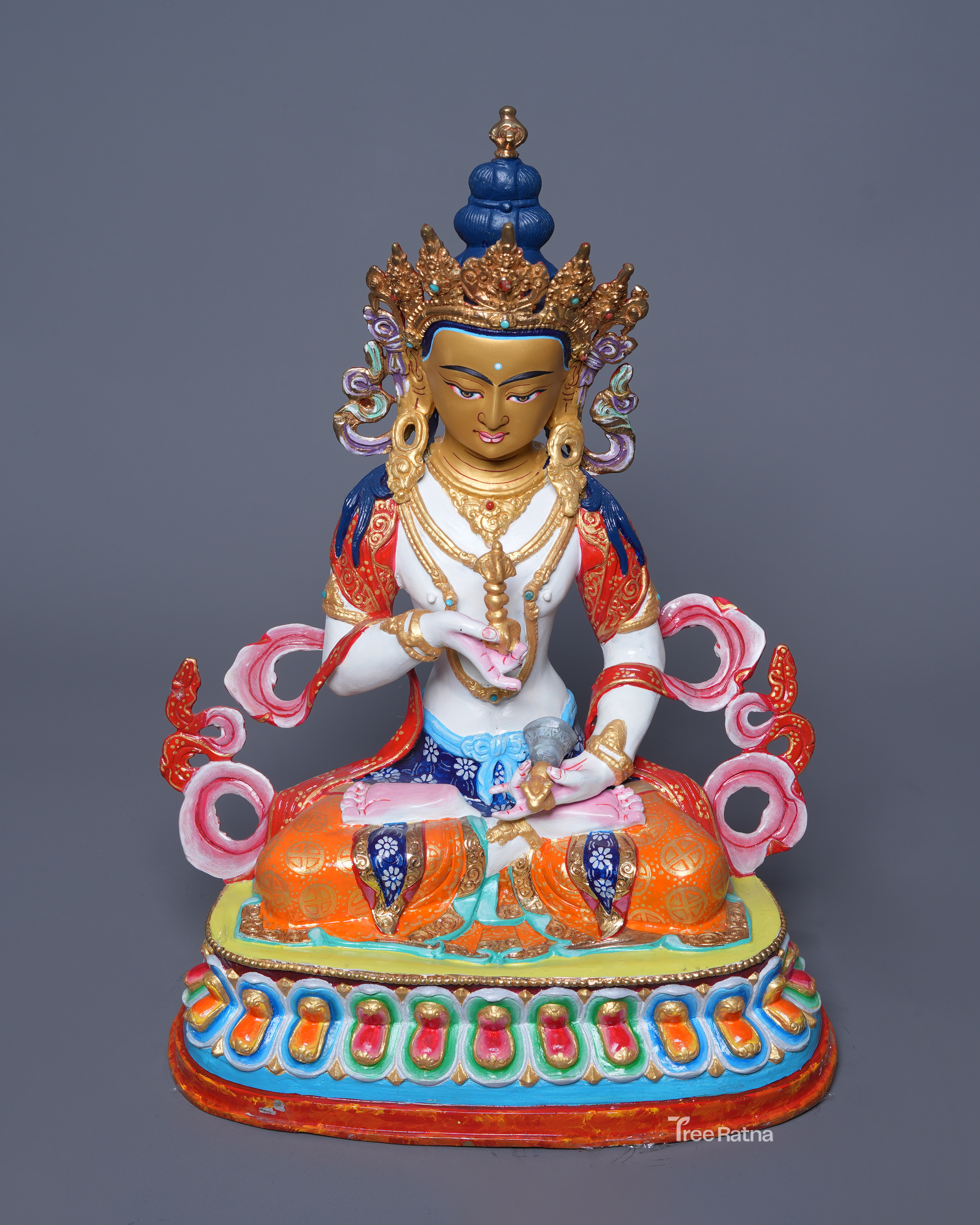 Handmade Vajrasattva Statue – Copper with Acrylic Colors & 24K Gold Face