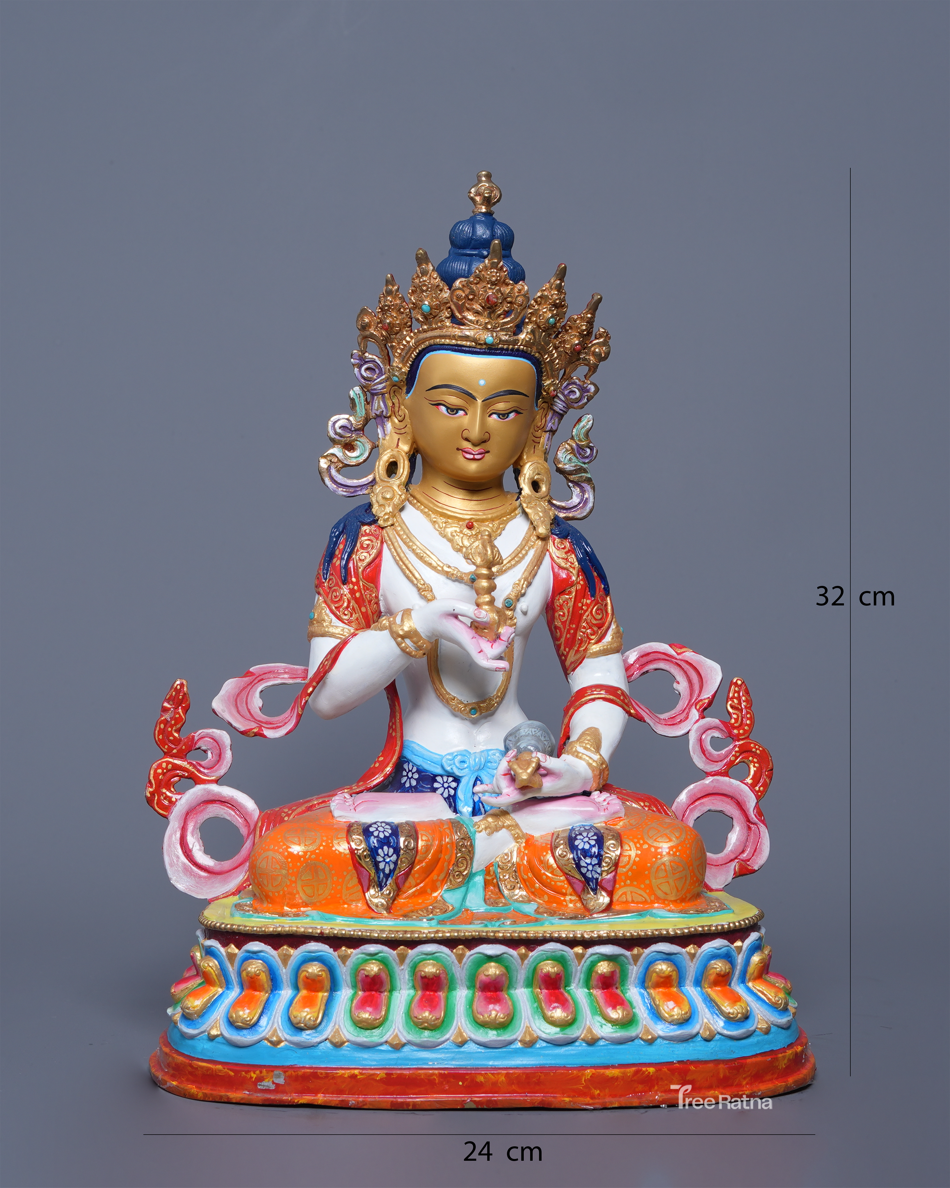 Handmade Vajrasattva Statue – Copper with Acrylic Colors & 24K Gold Face