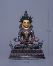 Amitayus Statue – Oxidized Copper & 24K Gold Face | Handmade Nepal