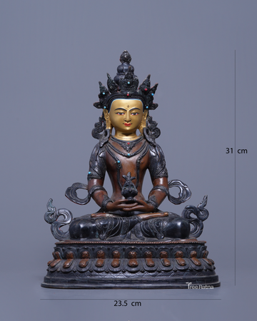 Amitayus Statue – Oxidized Copper & 24K Gold Face | Handmade Nepal