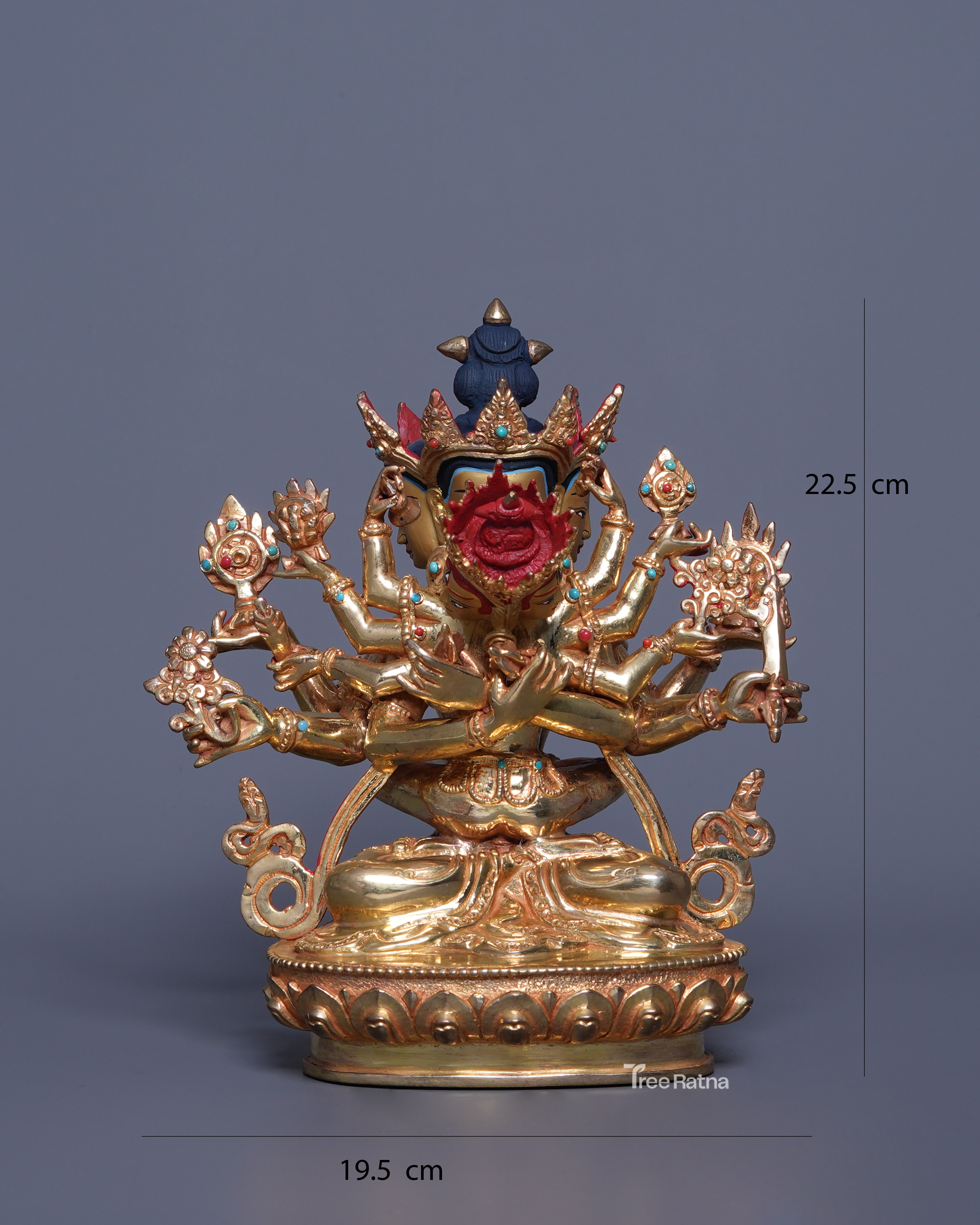 Handmade Guhyasamaja Statue – Gold Gilded Copper & Gold-Dusted Face