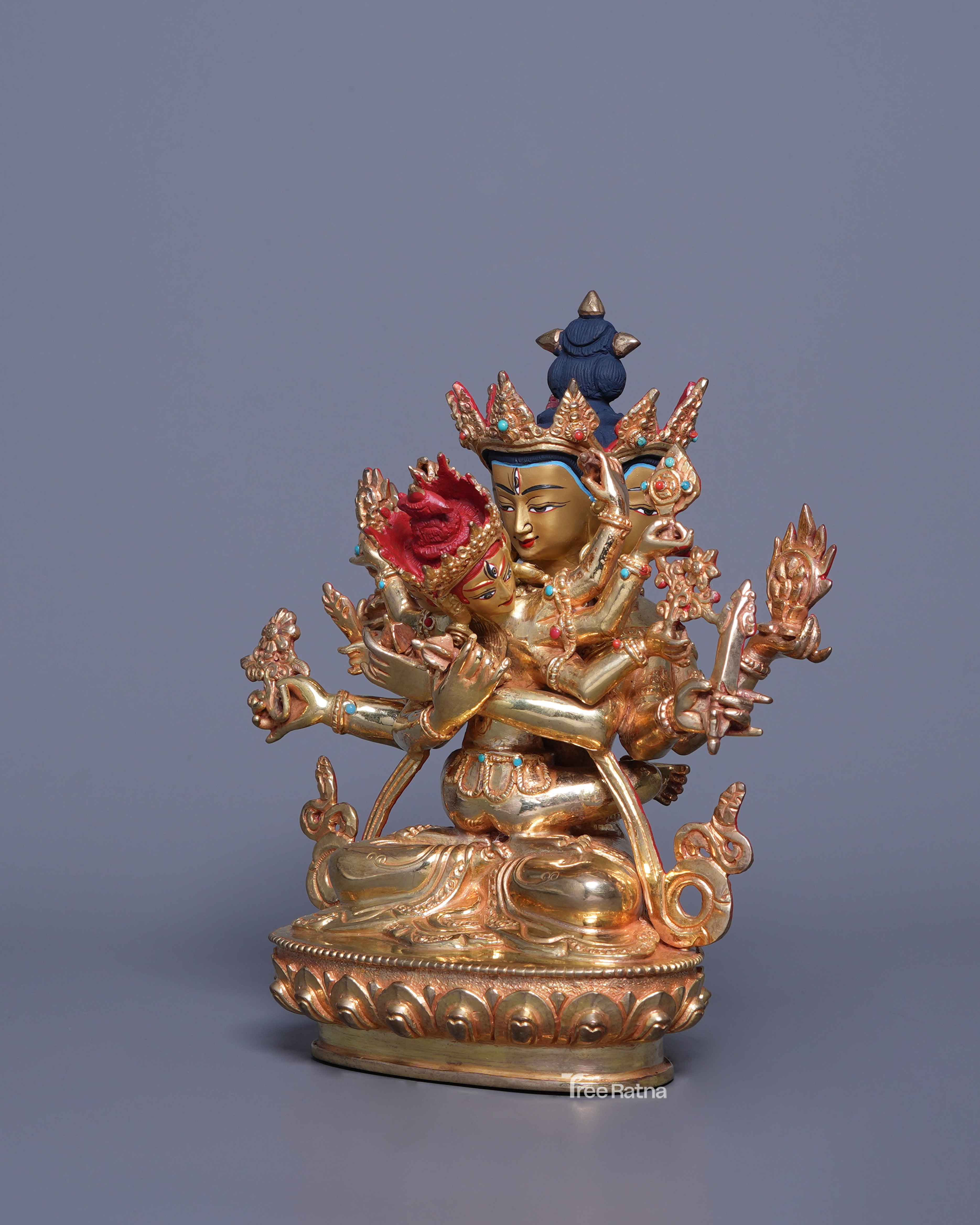 Handmade Guhyasamaja Statue – Gold Gilded Copper & Gold-Dusted Face