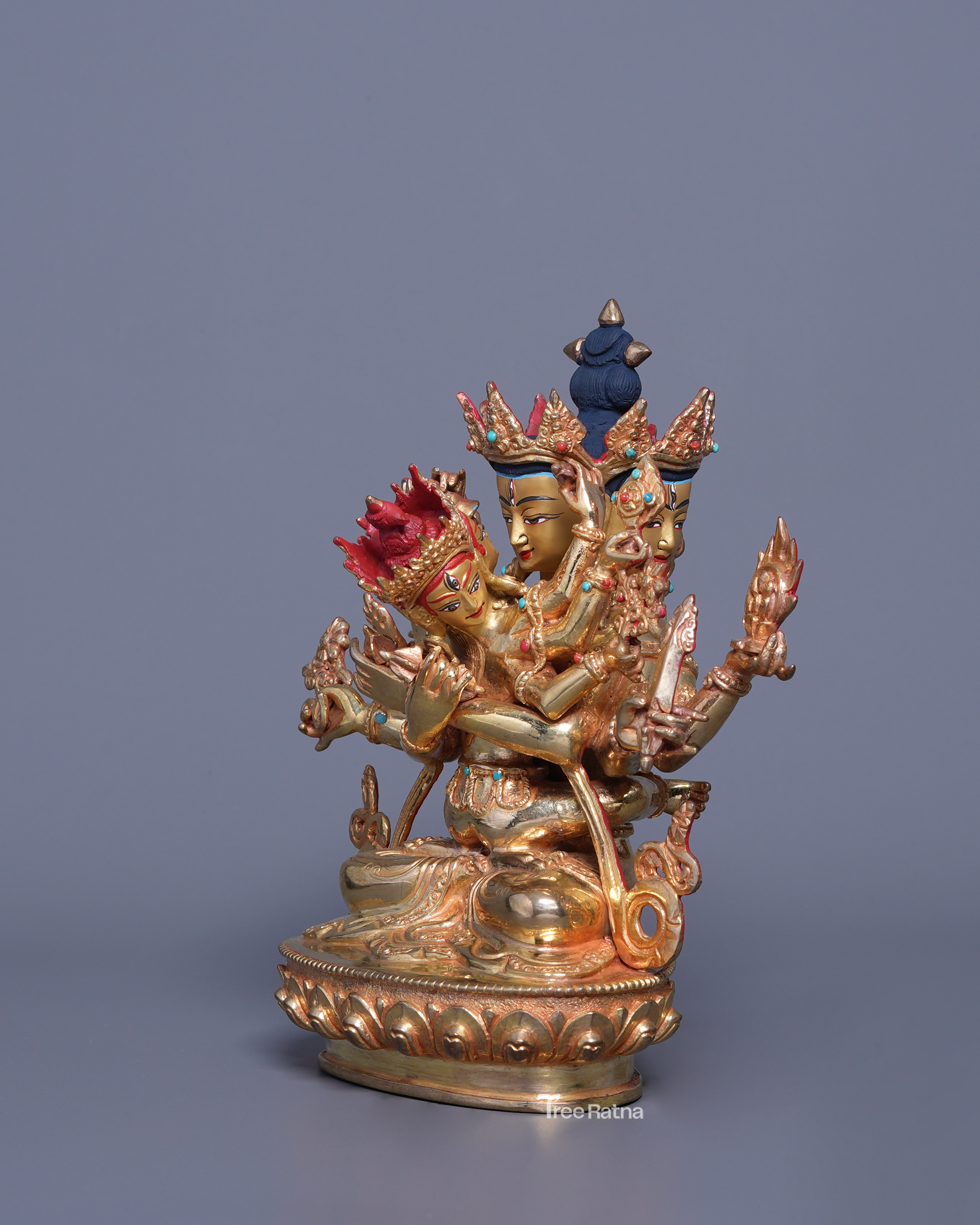 Handmade Guhyasamaja Statue – Gold Gilded Copper & Gold-Dusted Face