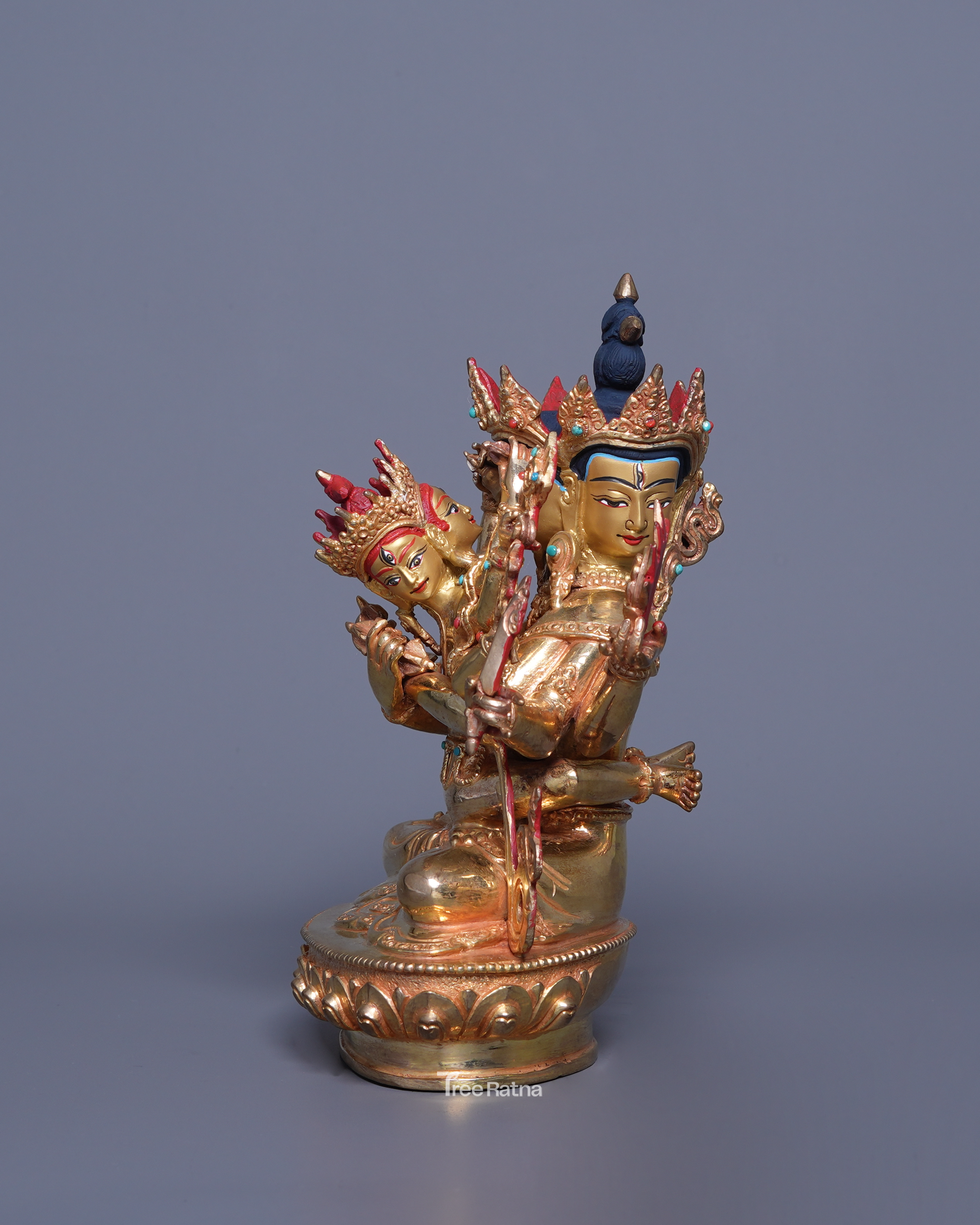 Handmade Guhyasamaja Statue – Gold Gilded Copper & Gold-Dusted Face