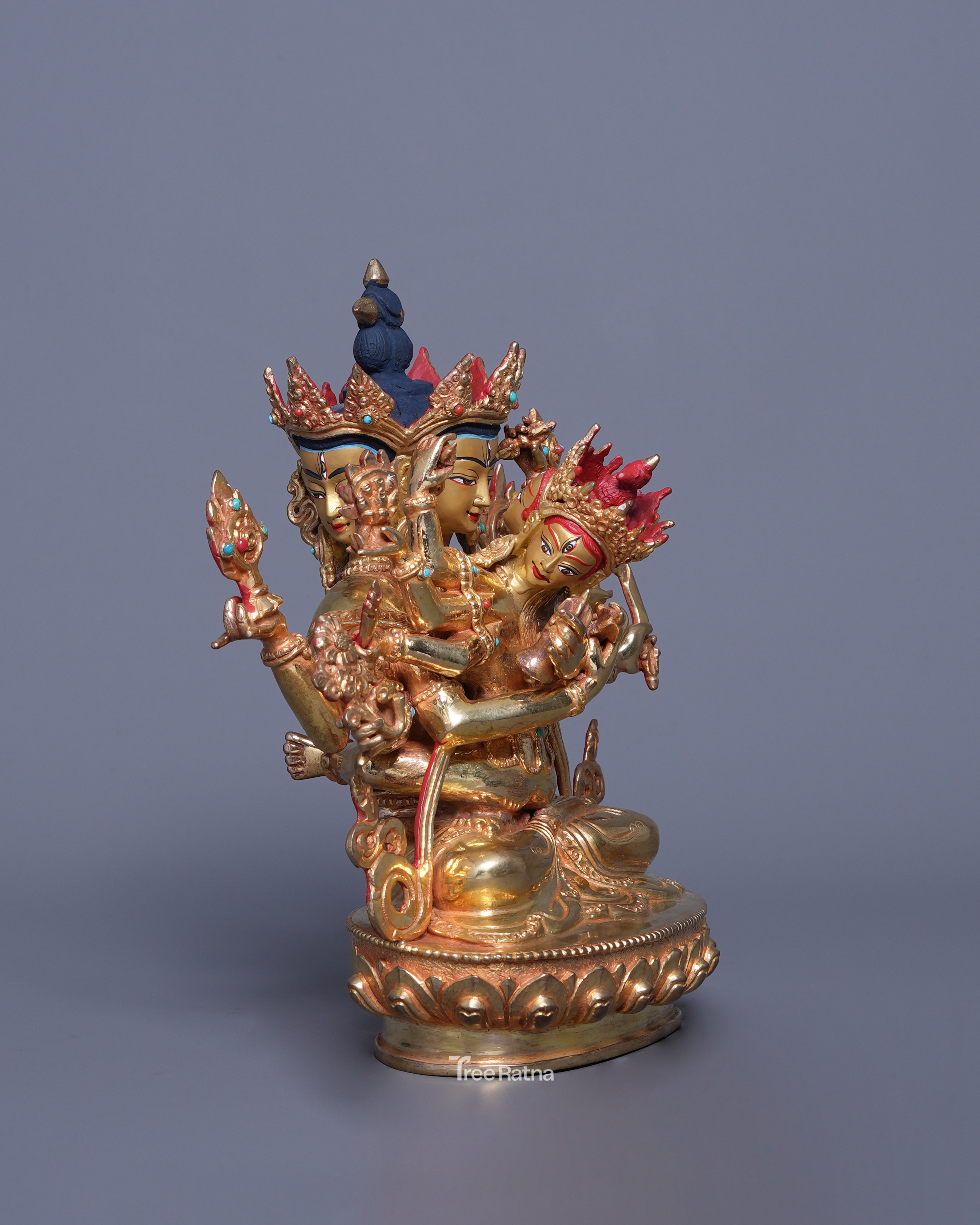Handmade Guhyasamaja Statue – Gold Gilded Copper & Gold-Dusted Face