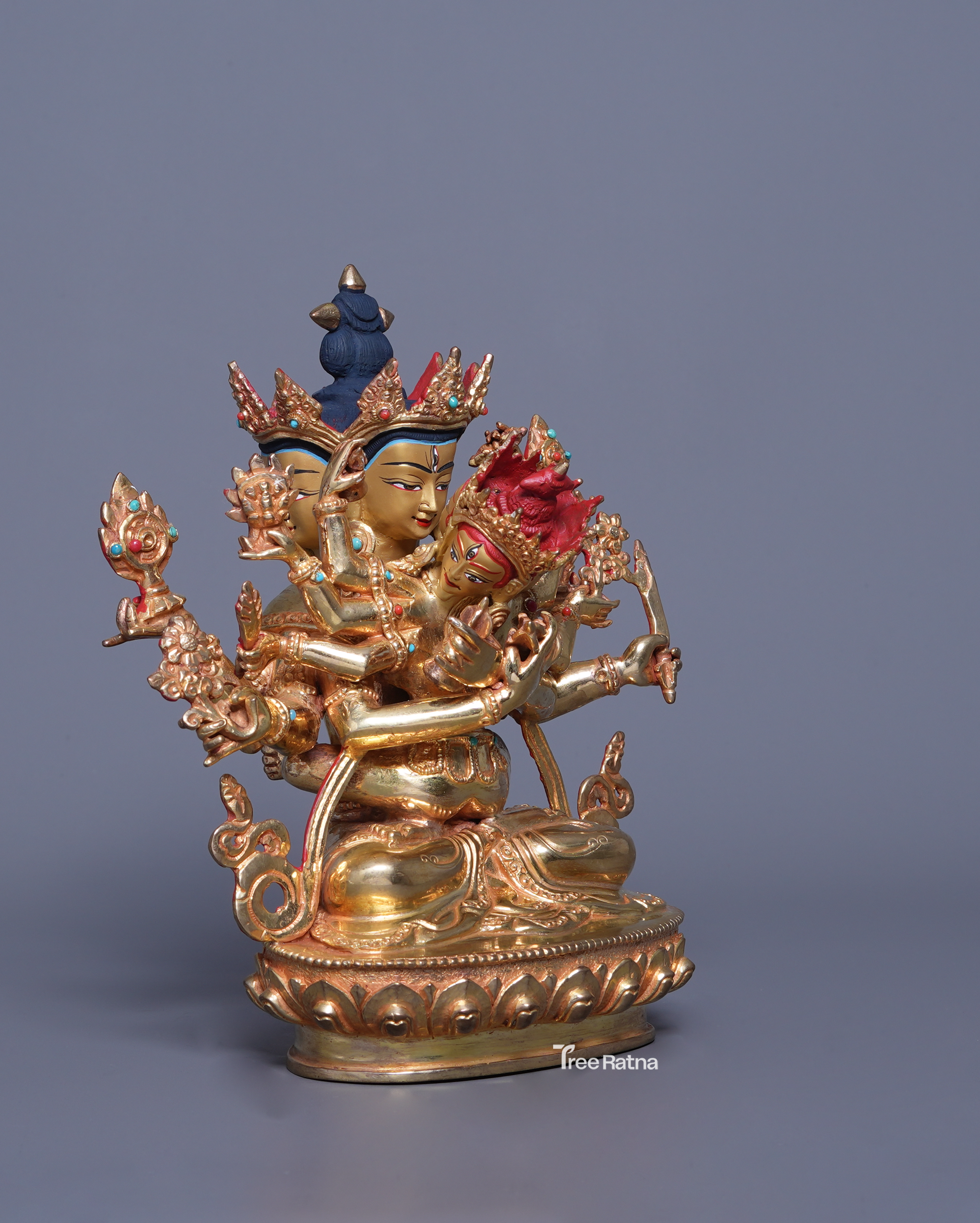 Handmade Guhyasamaja Statue – Gold Gilded Copper & Gold-Dusted Face