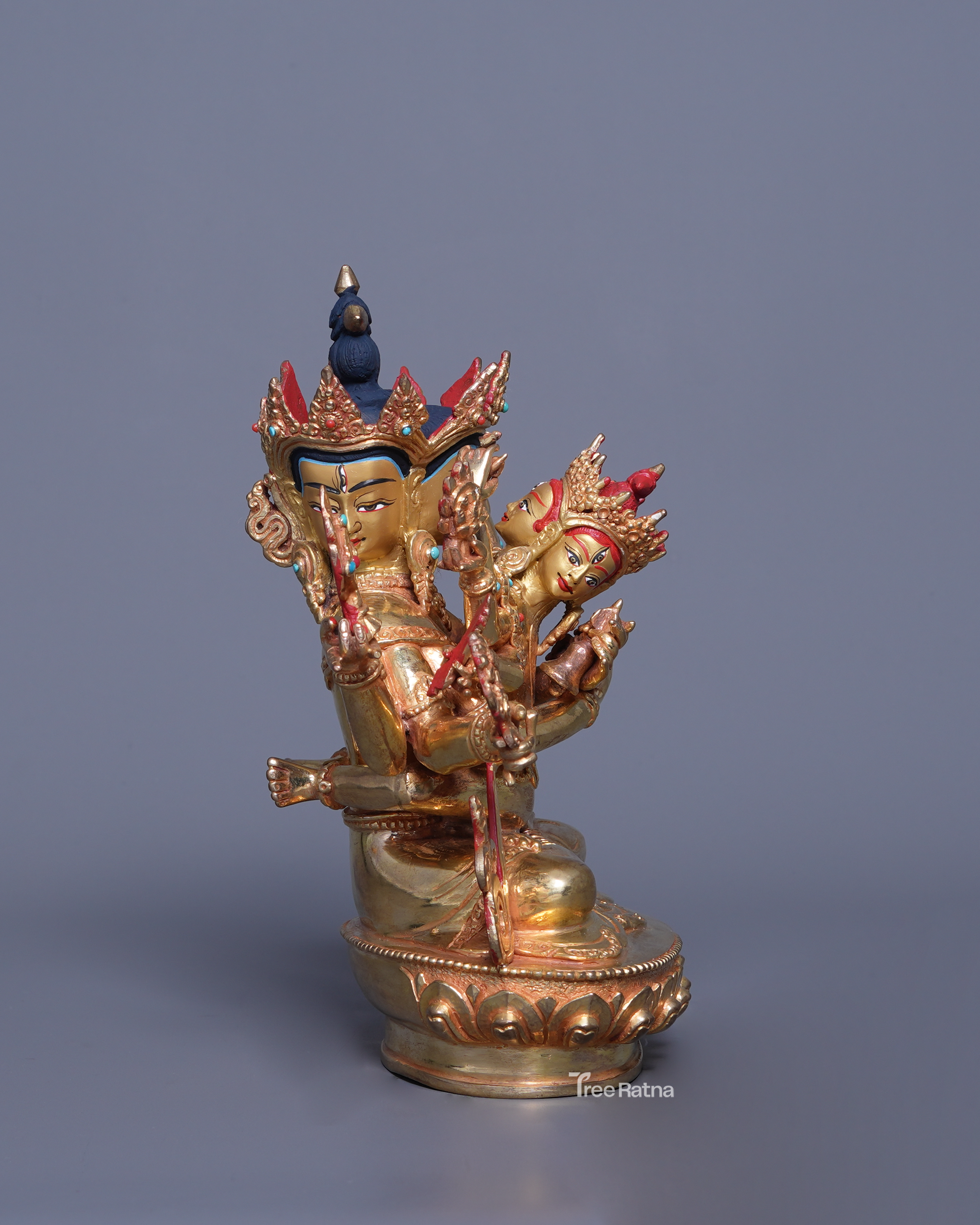 Handmade Guhyasamaja Statue – Gold Gilded Copper & Gold-Dusted Face