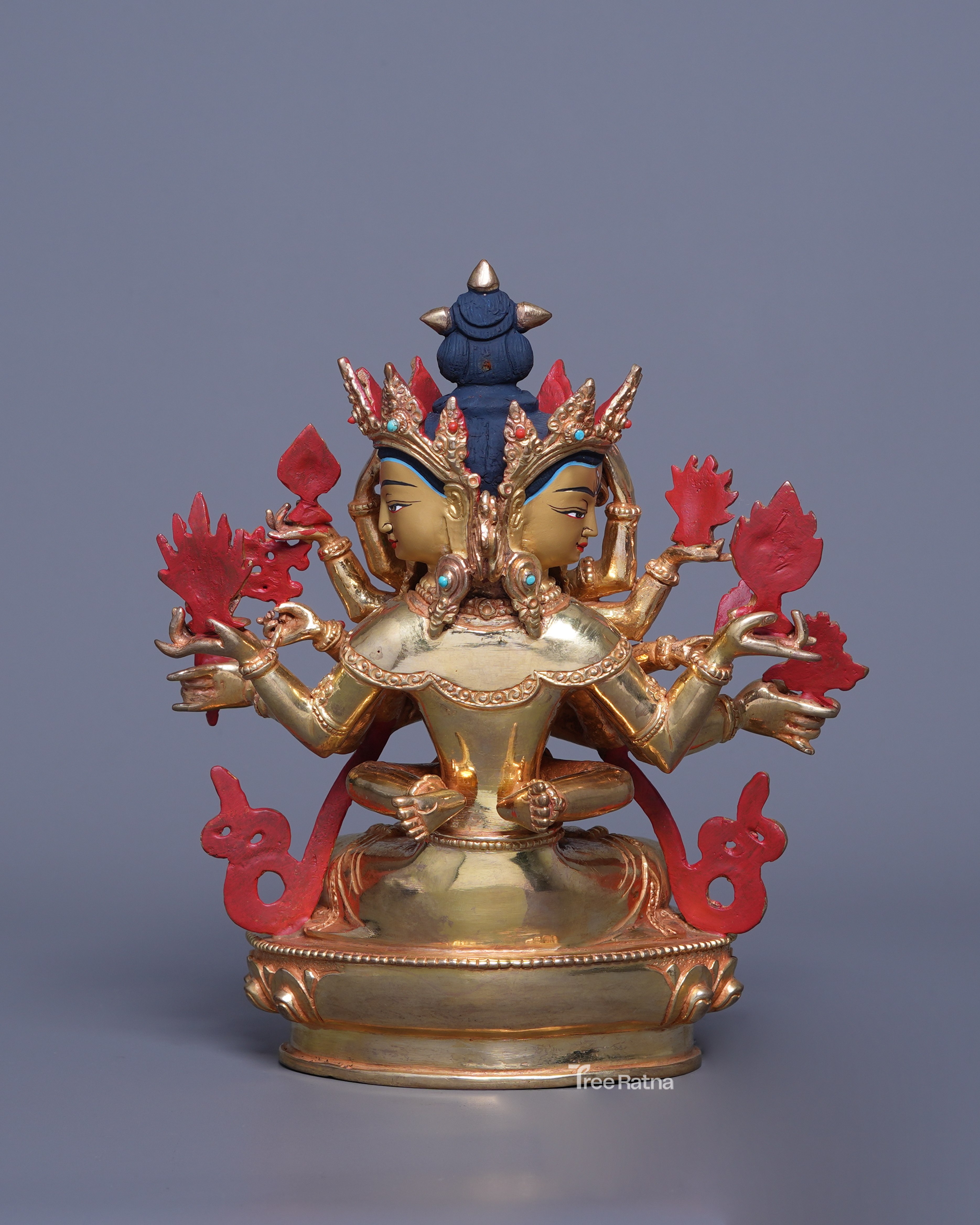 Handmade Guhyasamaja Statue – Gold Gilded Copper & Gold-Dusted Face