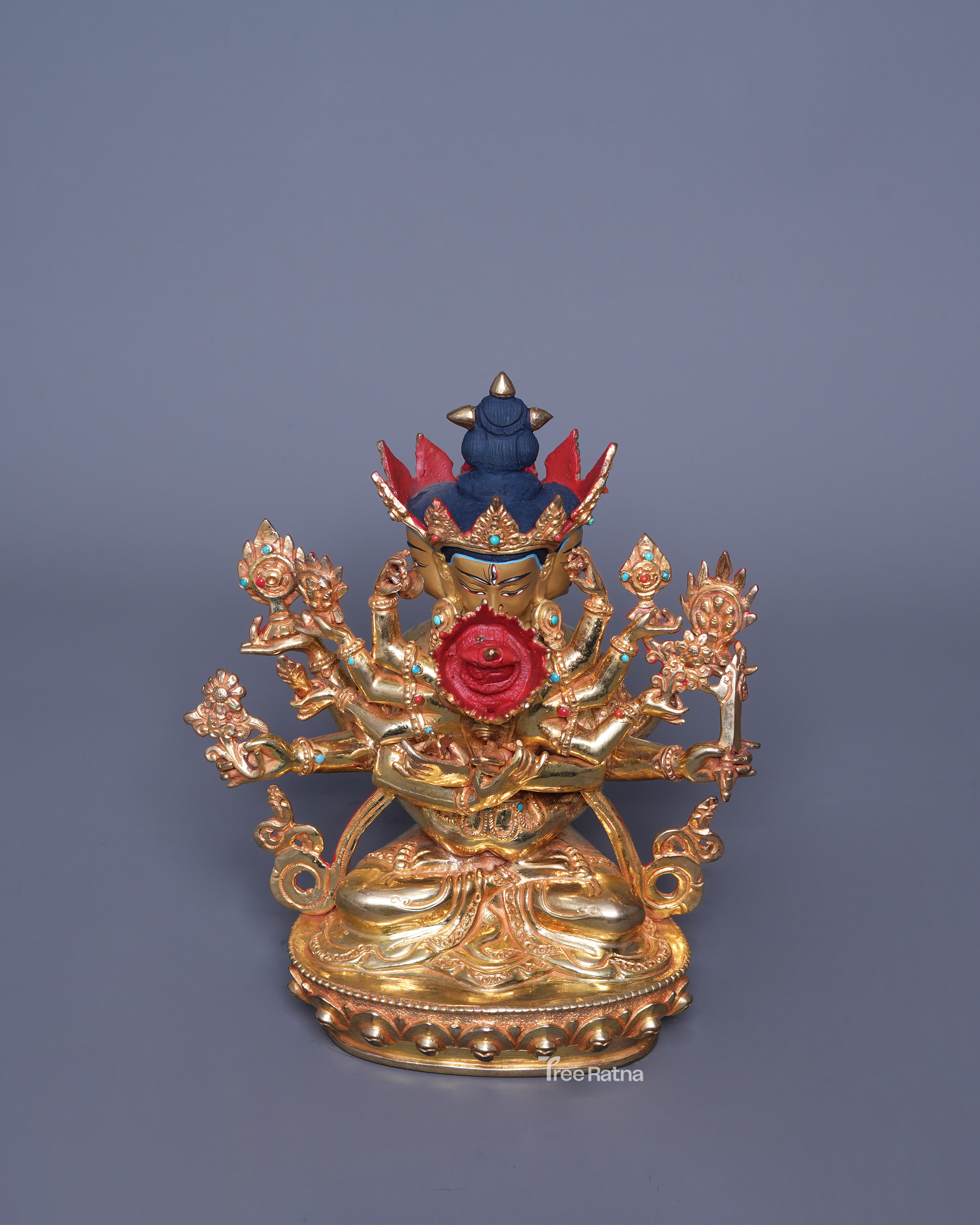 Handmade Guhyasamaja Statue – Gold Gilded Copper & Gold-Dusted Face