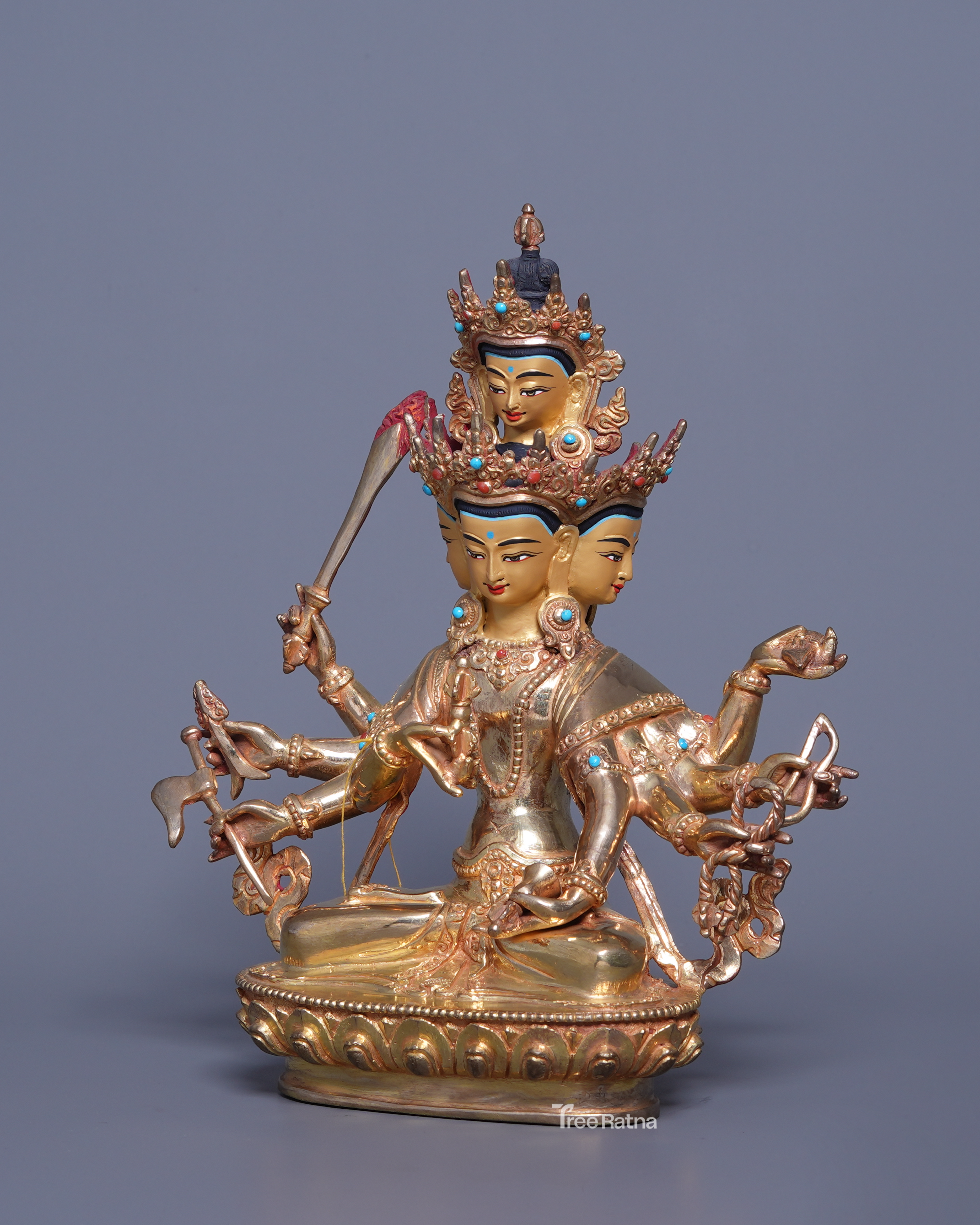 Maha Manjushri 24K Gold Statue – Radiance of Supreme Buddhist Wisdom