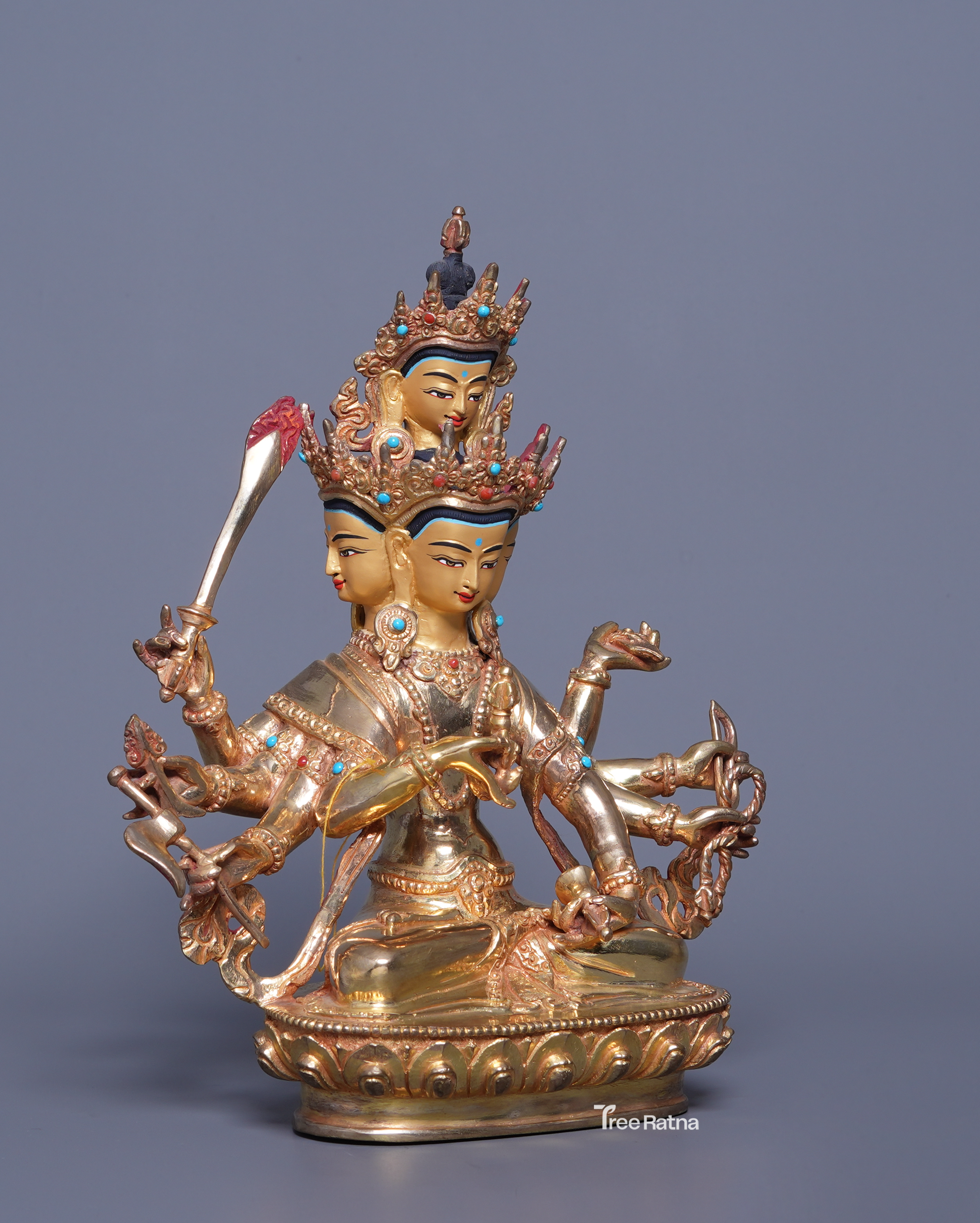 Maha Manjushri 24K Gold Statue – Radiance of Supreme Buddhist Wisdom