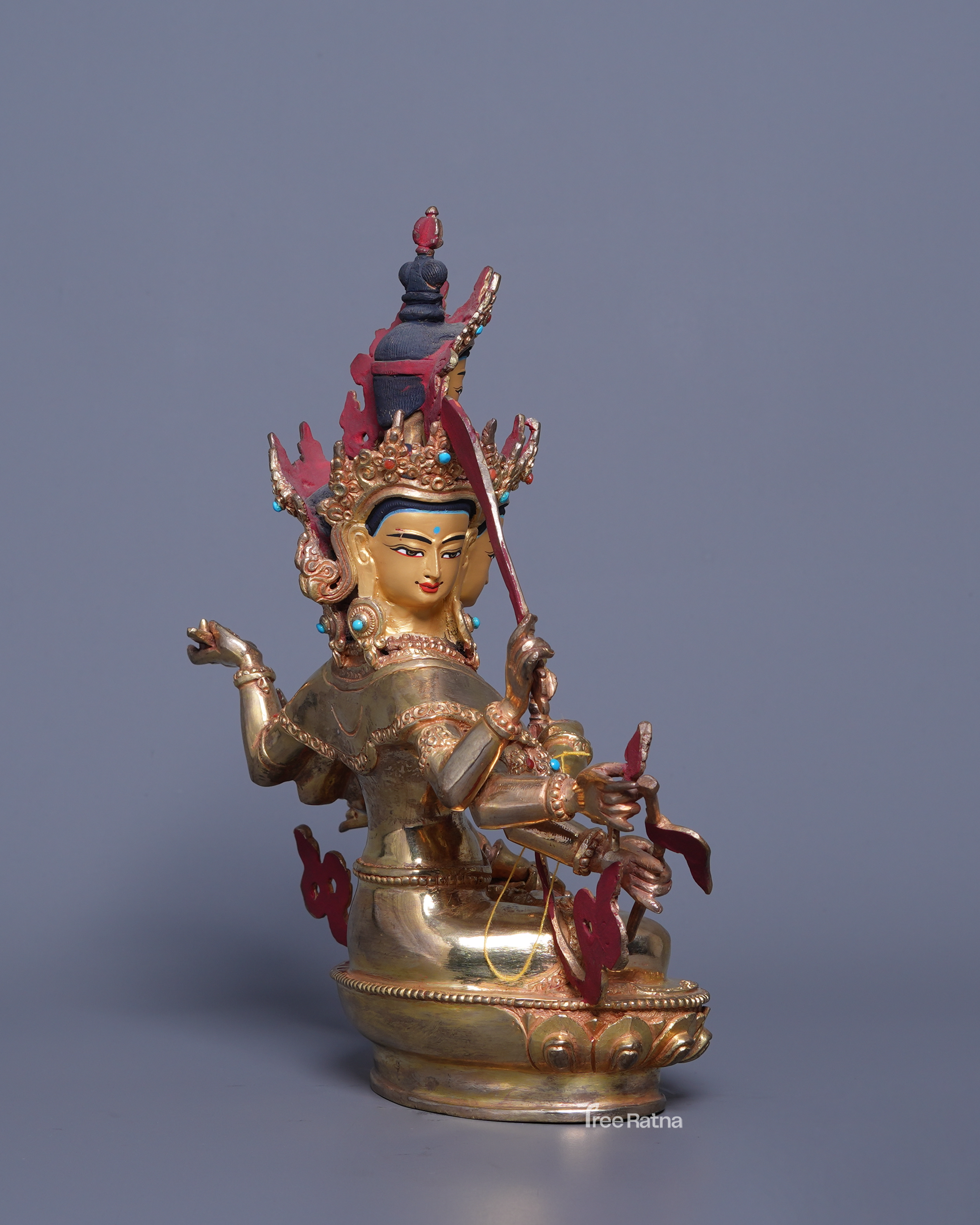 Maha Manjushri 24K Gold Statue – Radiance of Supreme Buddhist Wisdom