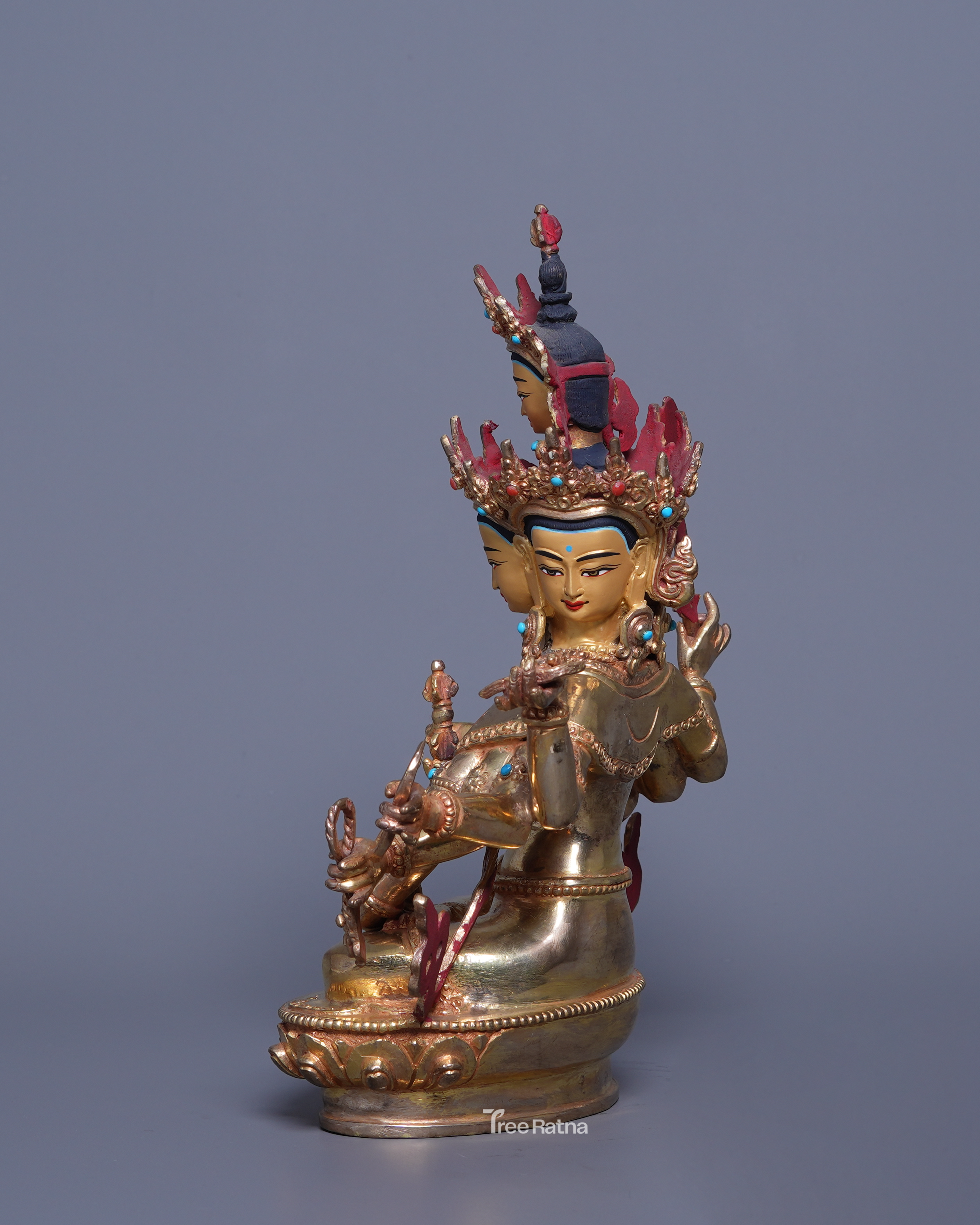 Maha Manjushri 24K Gold Statue – Radiance of Supreme Buddhist Wisdom