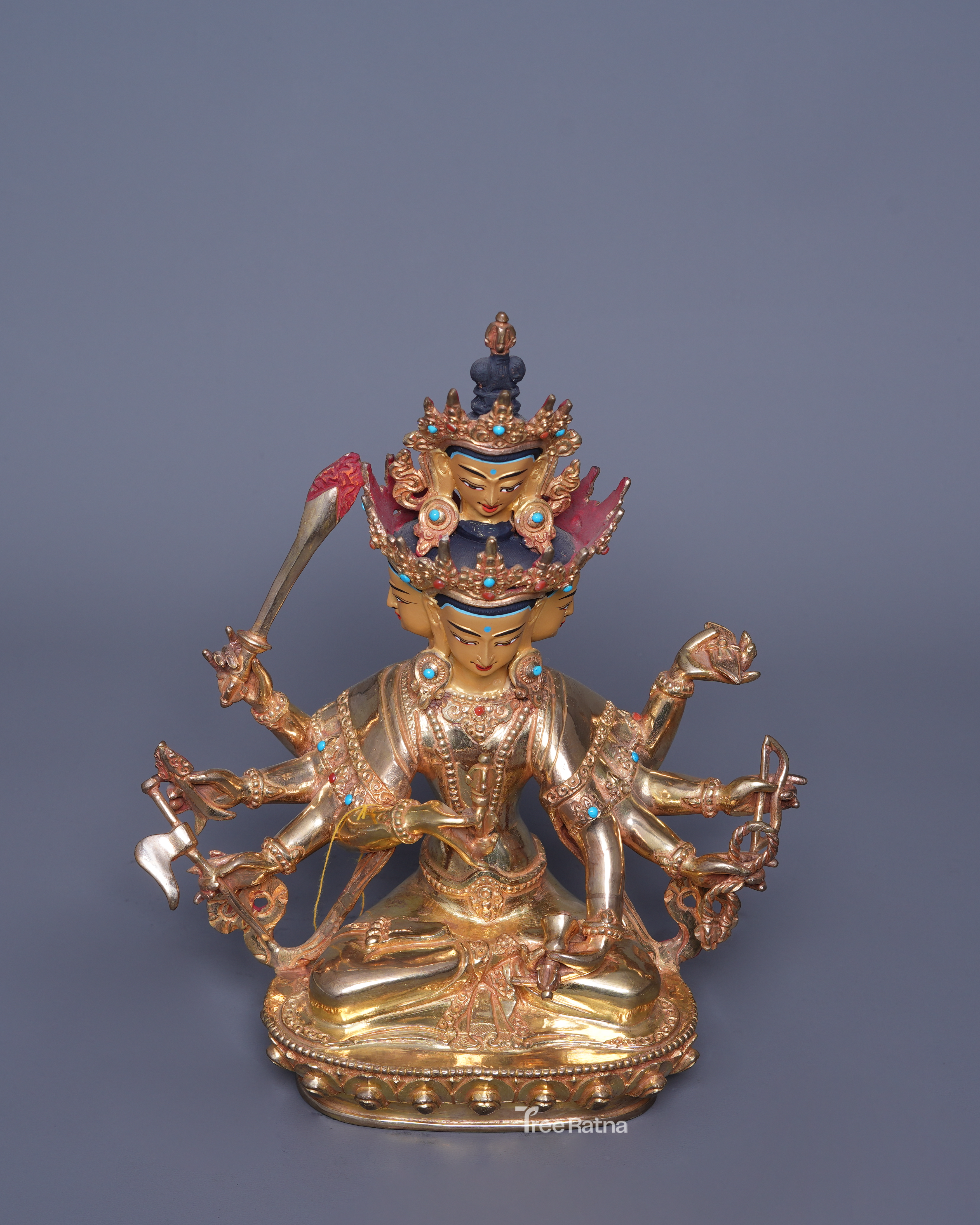 Maha Manjushri 24K Gold Statue – Radiance of Supreme Buddhist Wisdom
