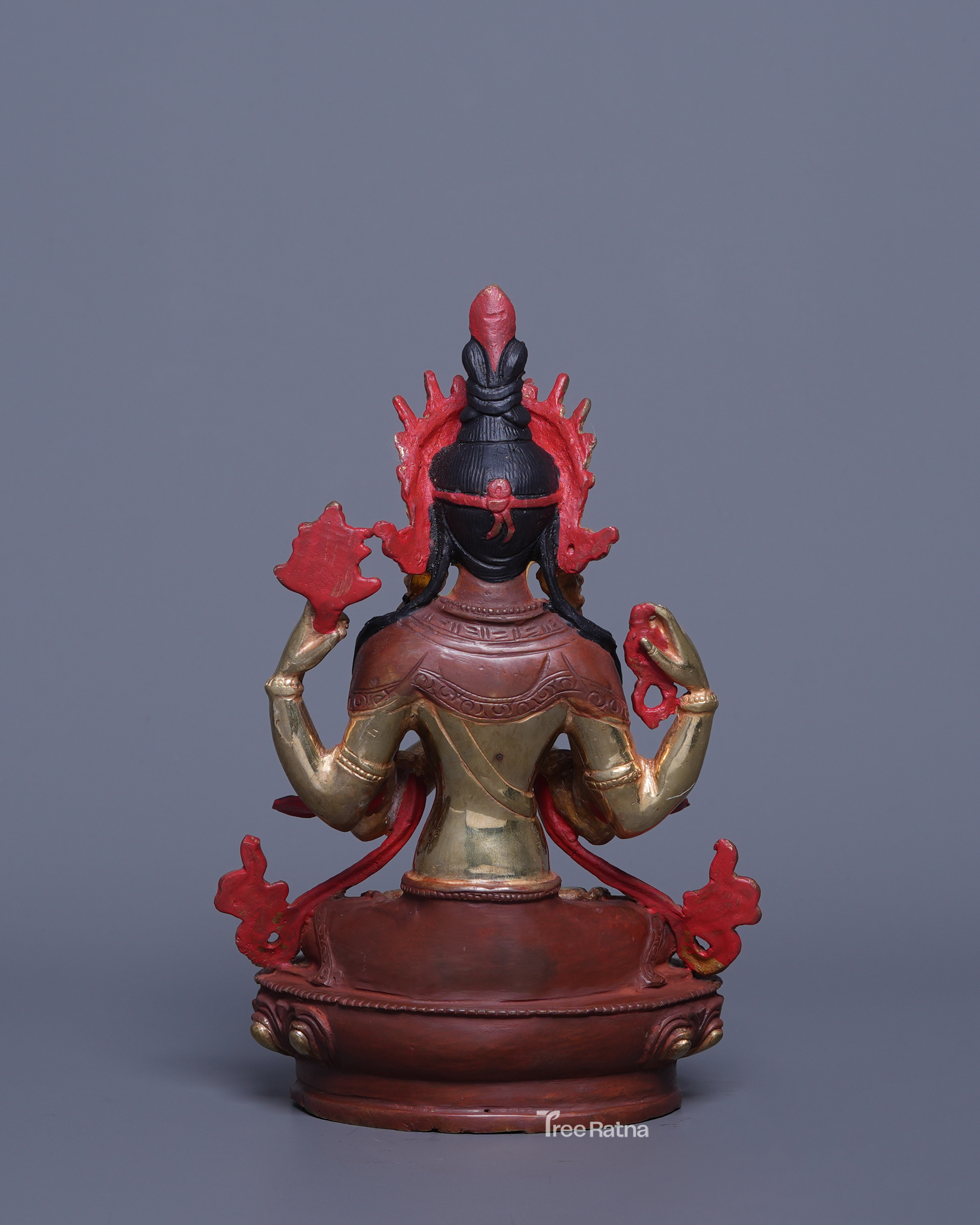 Four Armed Chenresig Statue – Embodiment of Infinite Compassion | 24K Gold Gilded Copper
