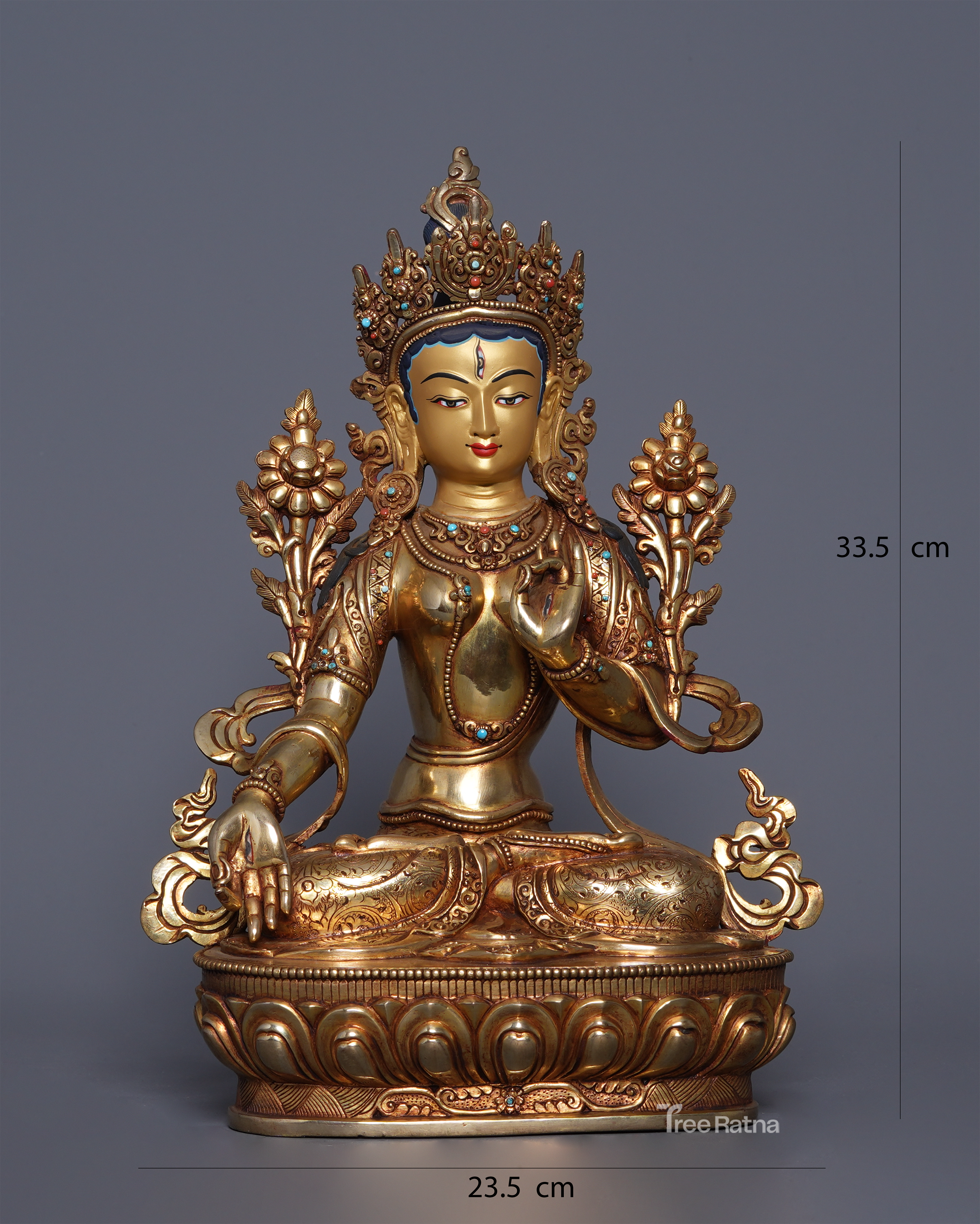 White Tara 24K Gold Statue – Goddess of Longevity & Healing