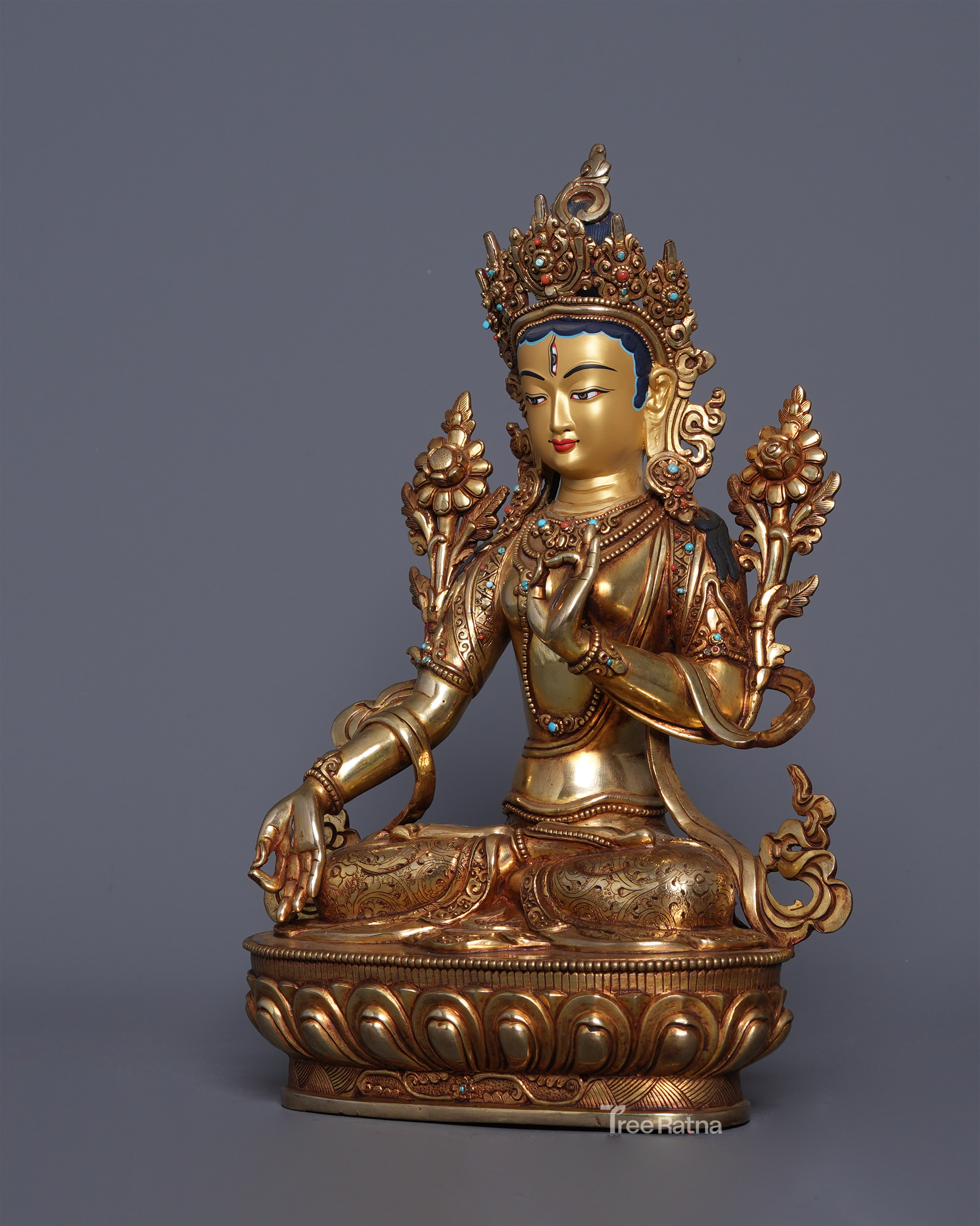 White Tara 24K Gold Statue – Goddess of Longevity & Healing