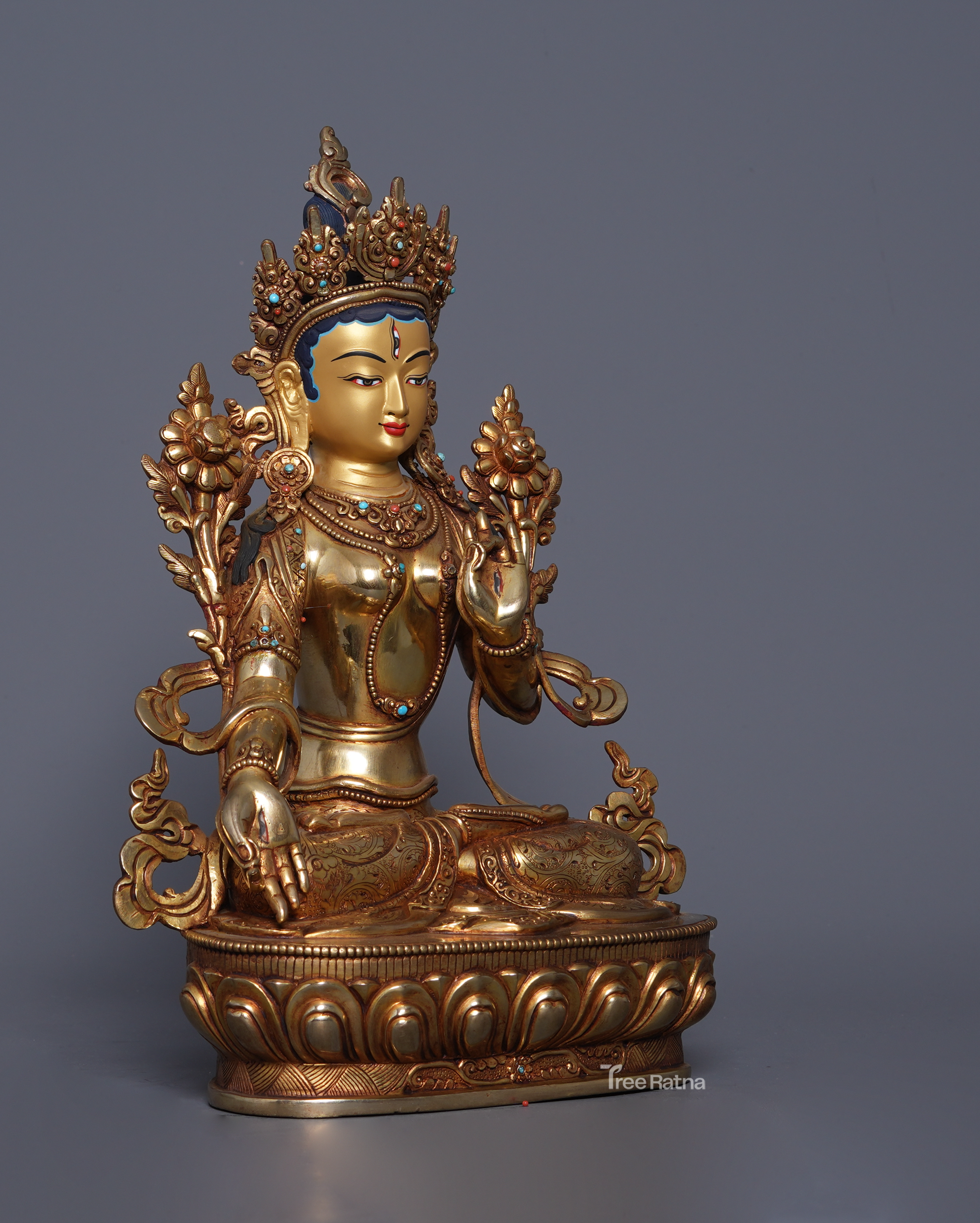 White Tara 24K Gold Statue – Goddess of Longevity & Healing