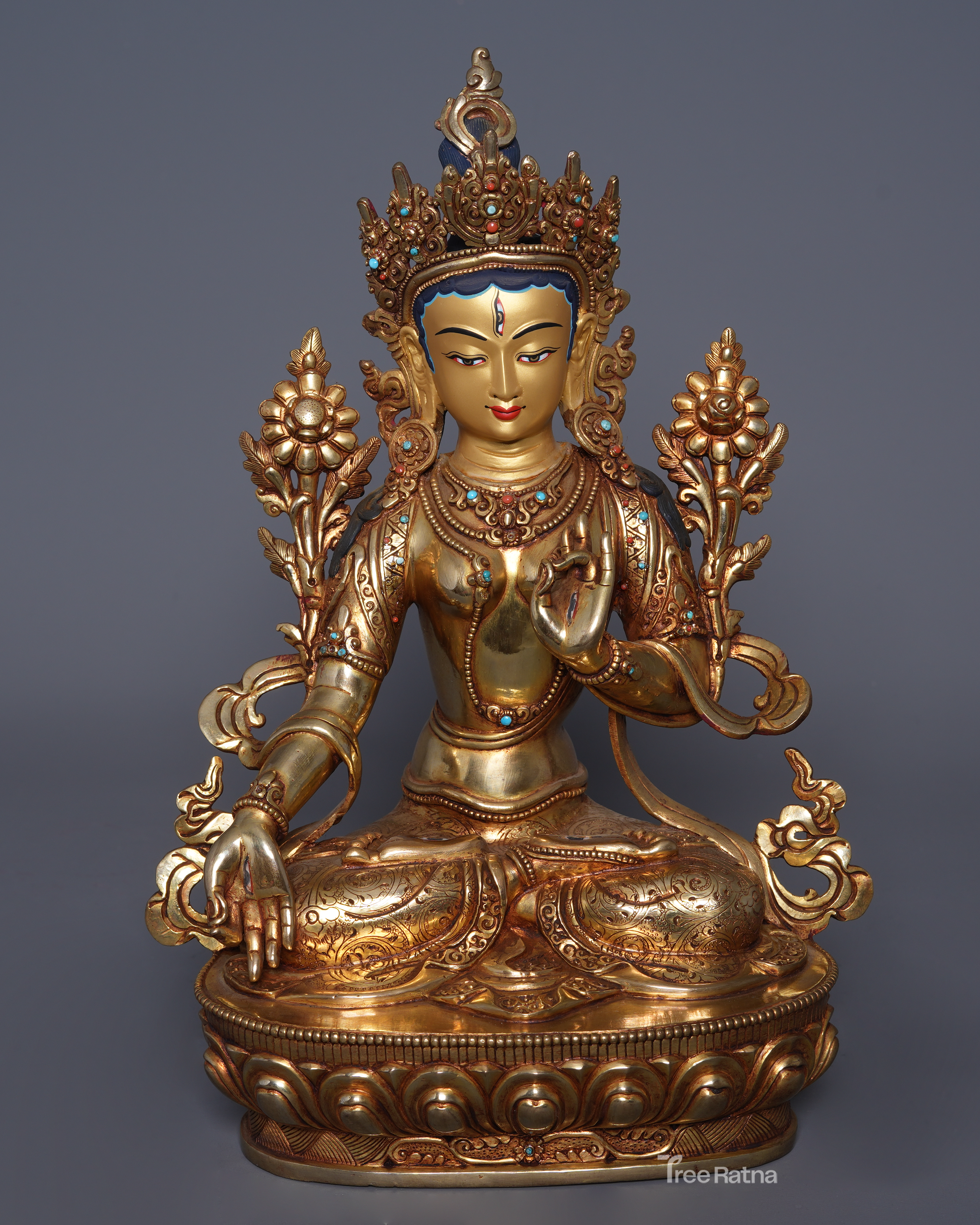 White Tara 24K Gold Statue – Goddess of Longevity & Healing