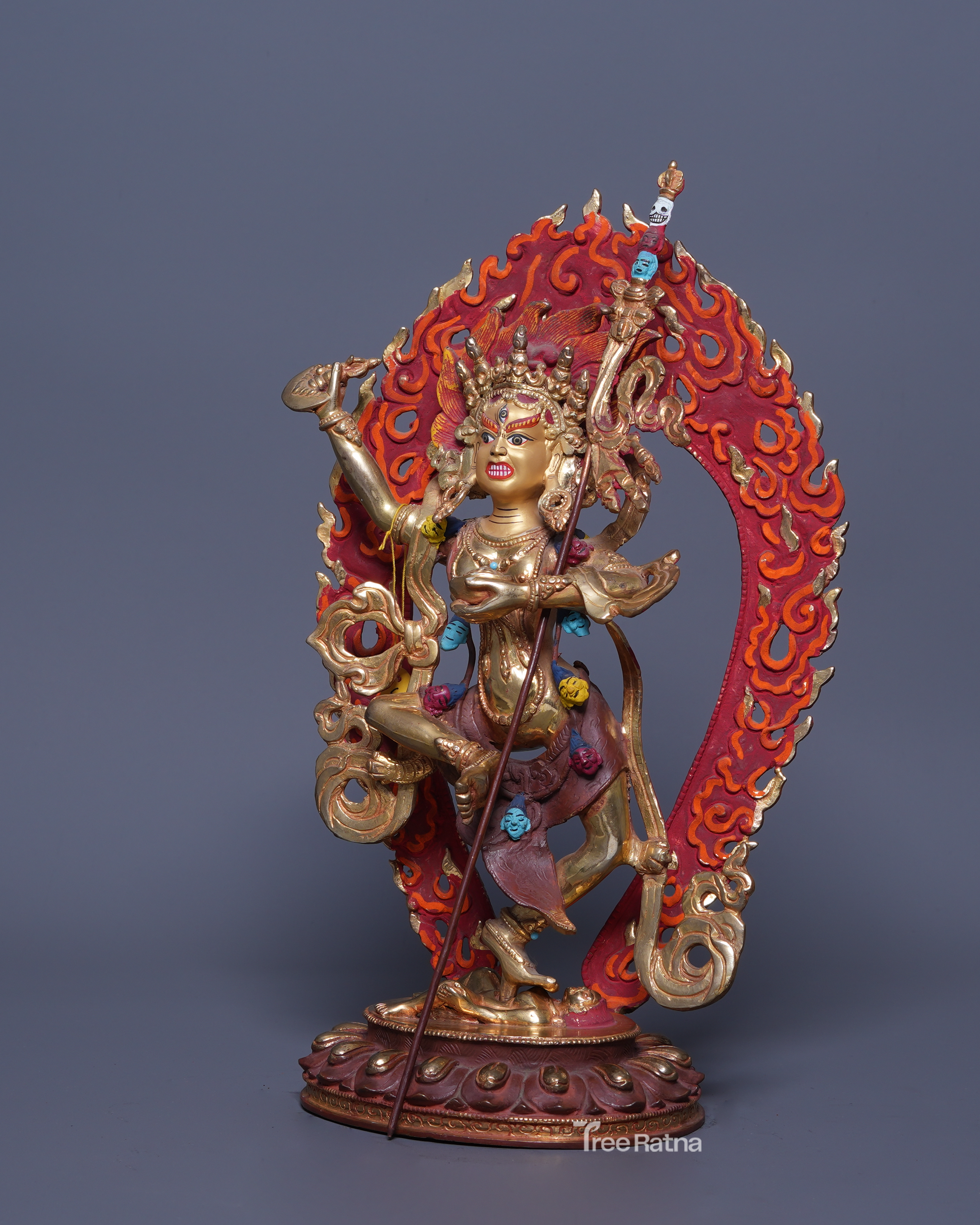 Wrathful Dakini Troma Nagmo – Gold Gilded Copper & Gemstone Inlay
