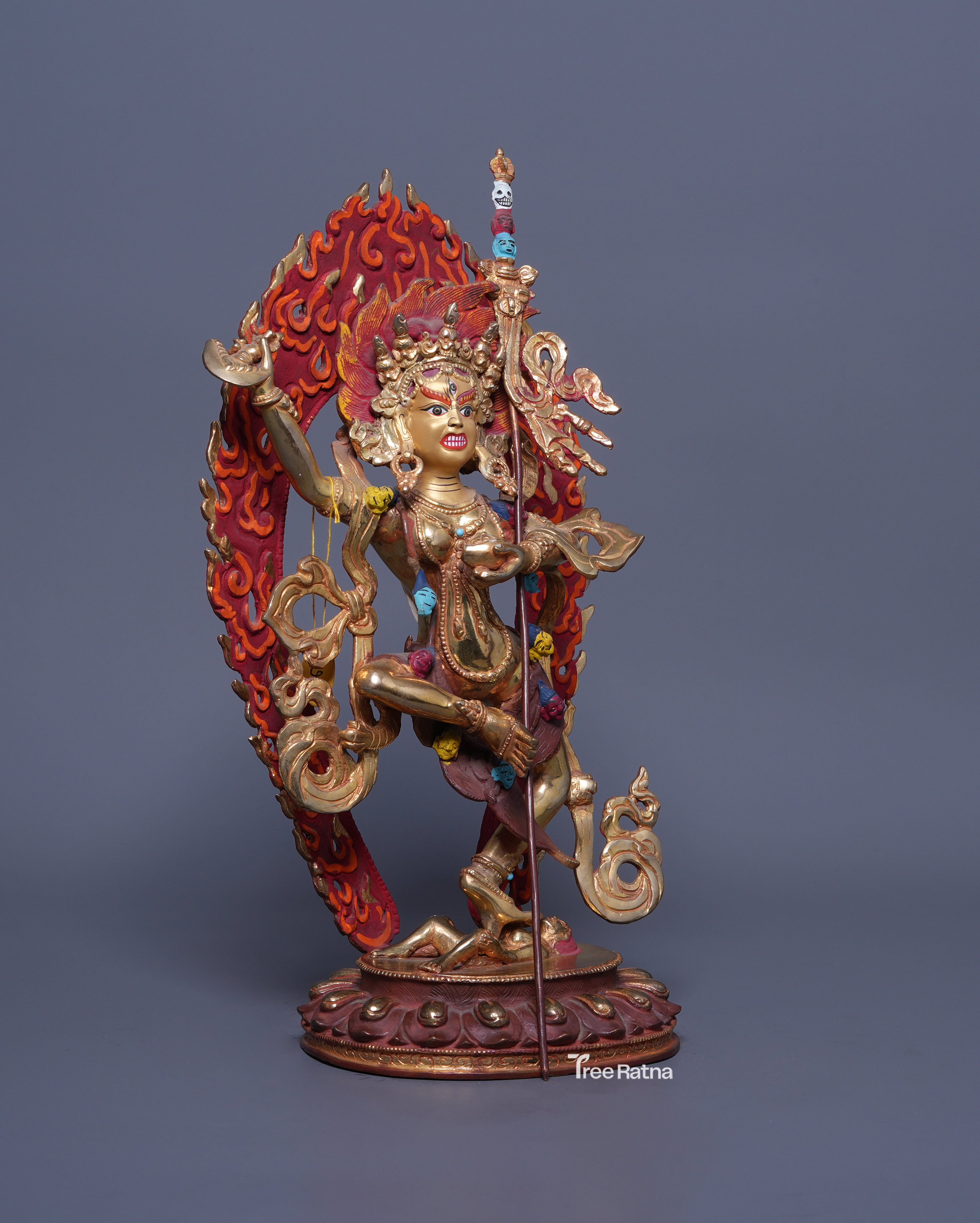 Wrathful Dakini Troma Nagmo – Gold Gilded Copper & Gemstone Inlay