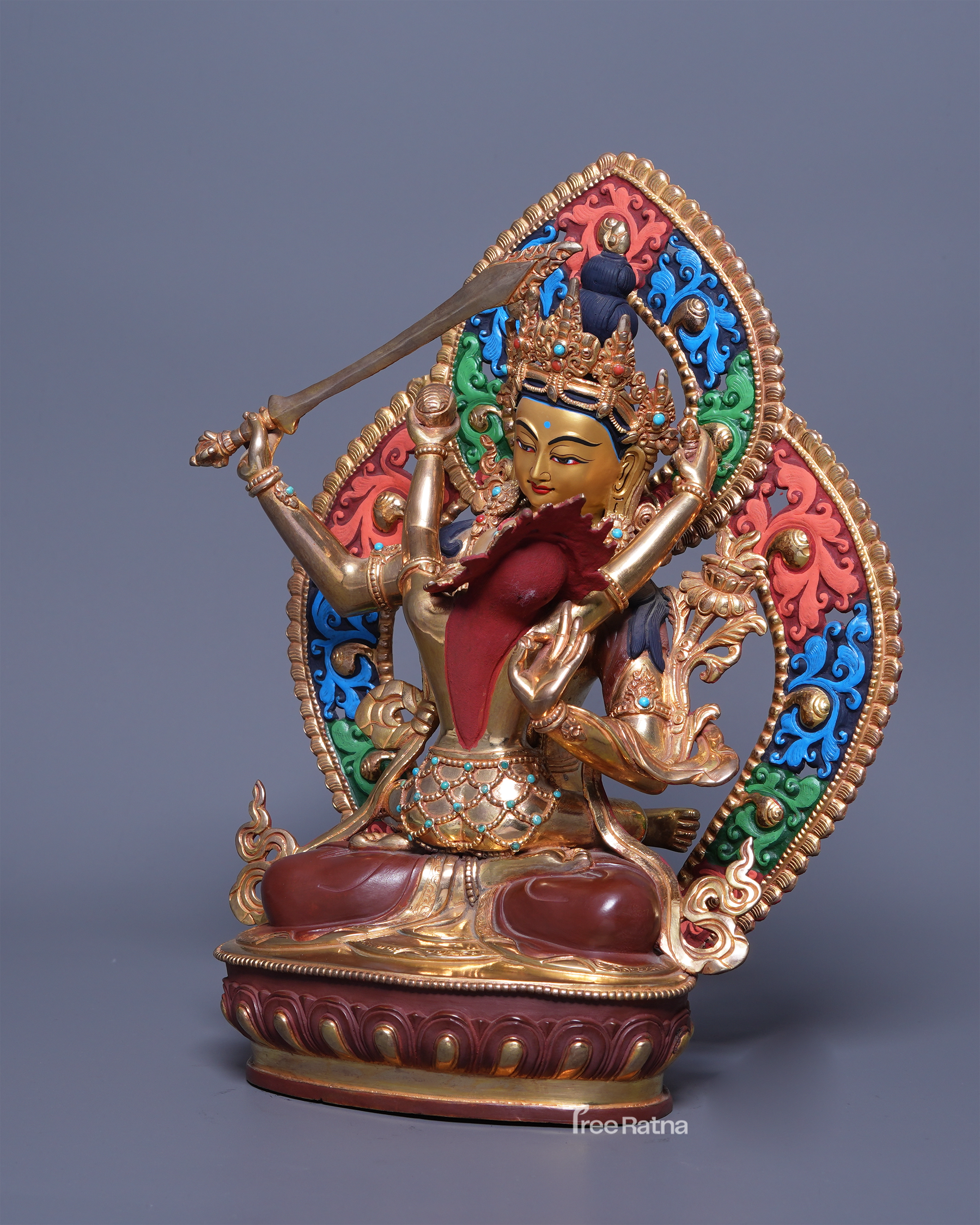 24K Gold Manjushri with Consort Statue – Enlightenment in Divine Union