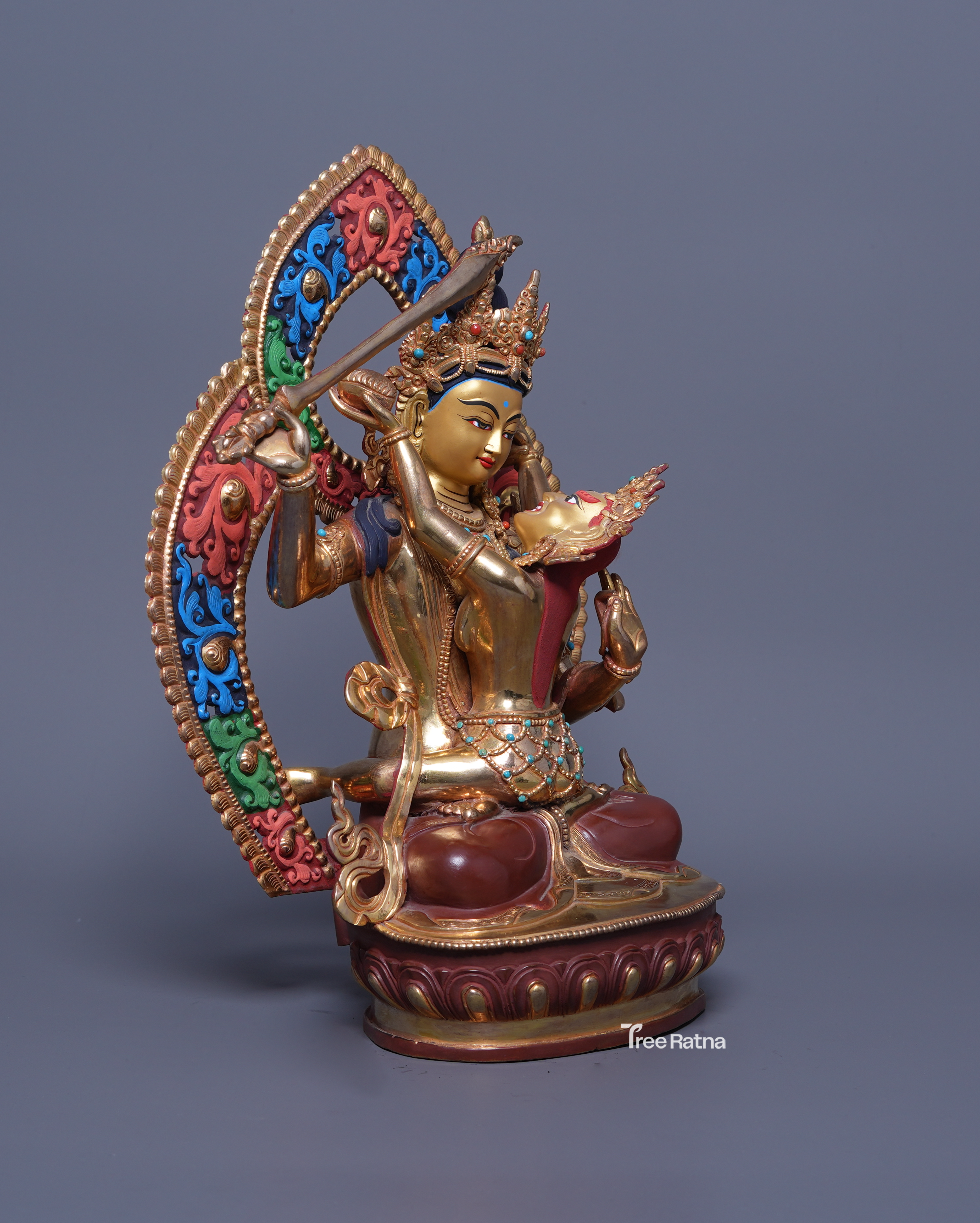 24K Gold Manjushri with Consort Statue – Enlightenment in Divine Union