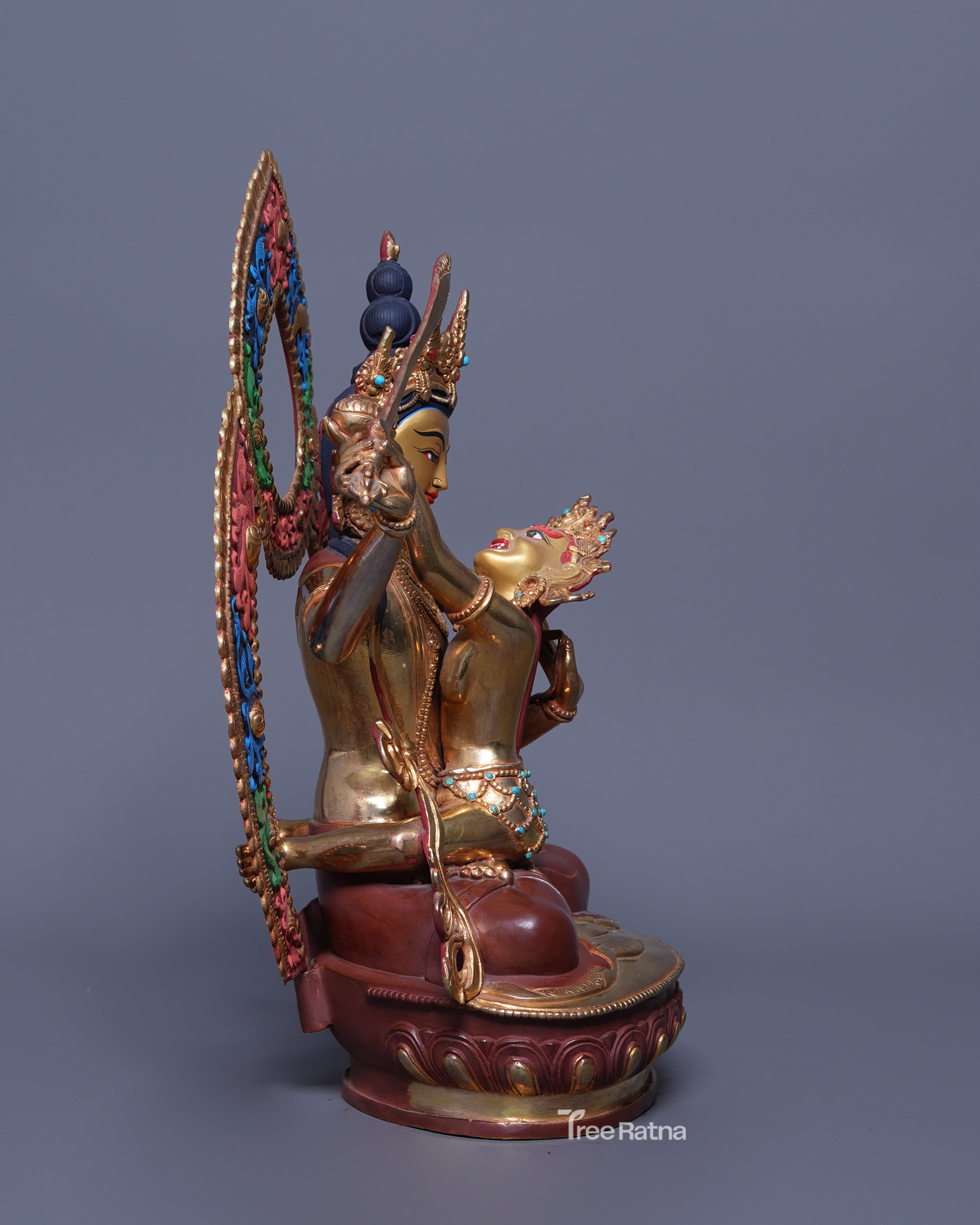 24K Gold Manjushri with Consort Statue – Enlightenment in Divine Union