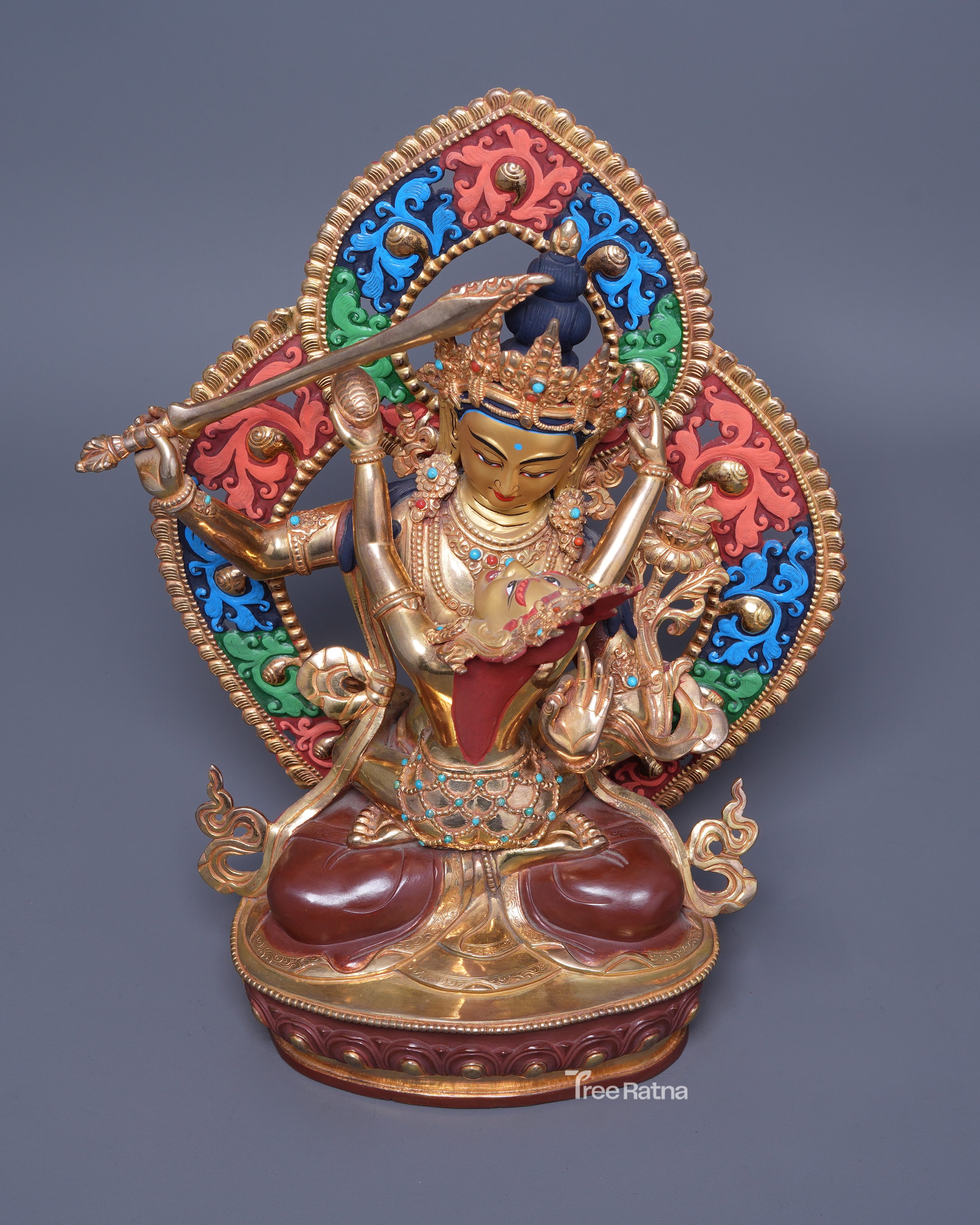 24K Gold Manjushri with Consort Statue – Enlightenment in Divine Union