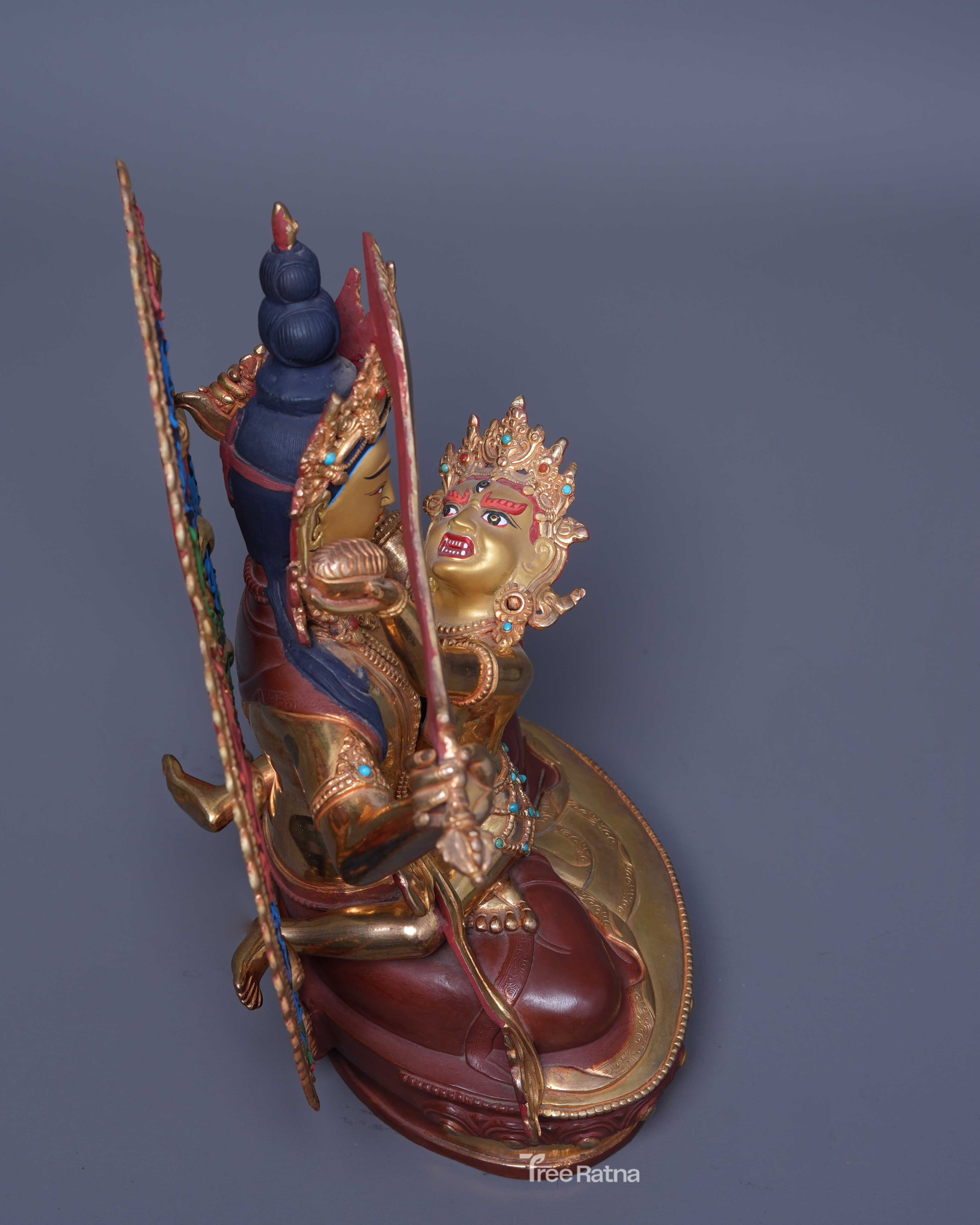 24K Gold Manjushri with Consort Statue – Enlightenment in Divine Union