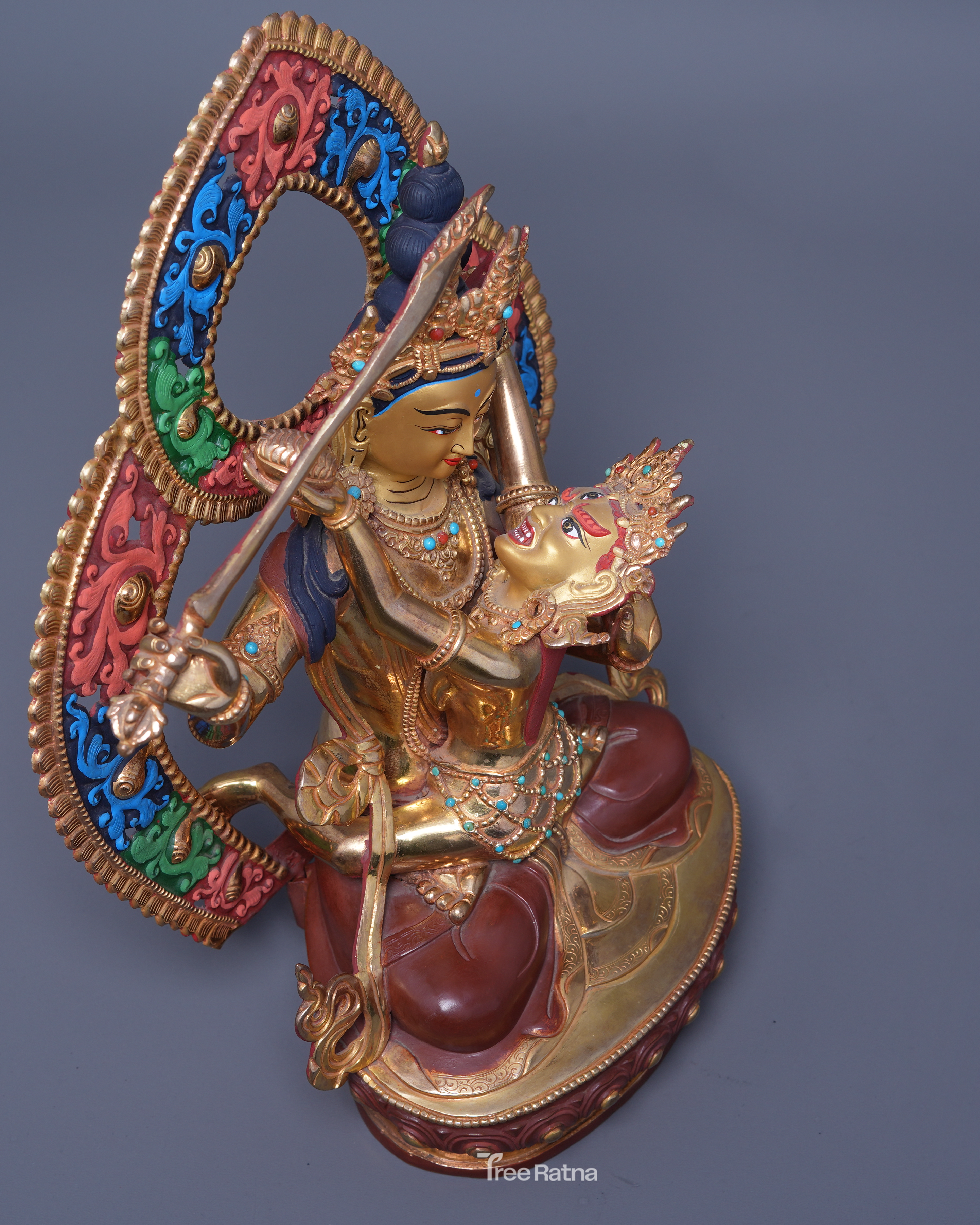 24K Gold Manjushri with Consort Statue – Enlightenment in Divine Union