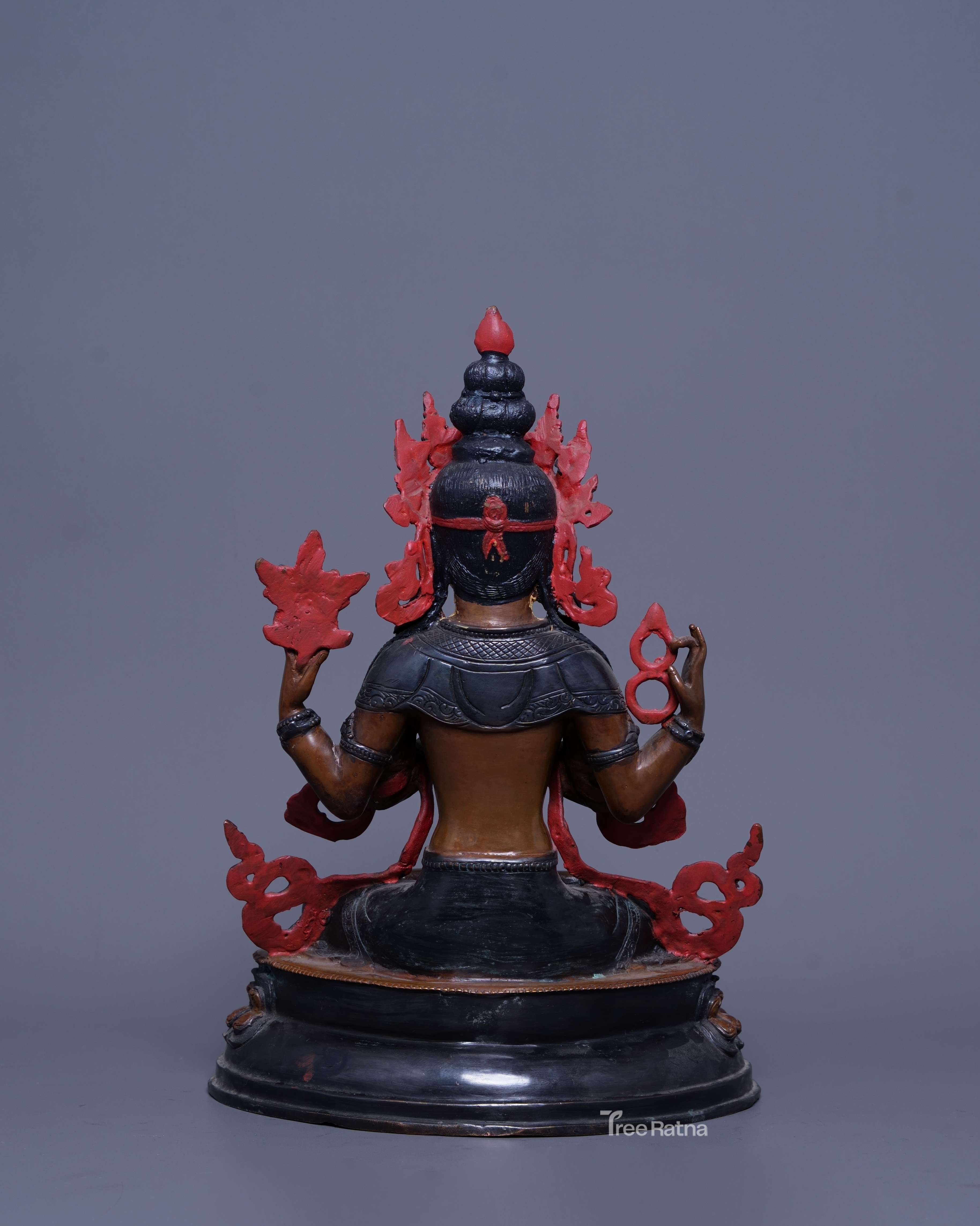 Chenresig Statue – Oxidized Copper, Gemstone Inlay & 24K Gold Painted Face | Handmade Nepal