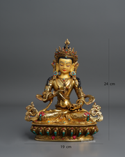 Vajrasattva Statue – 24K Gold Gilded Copper with Gemstones