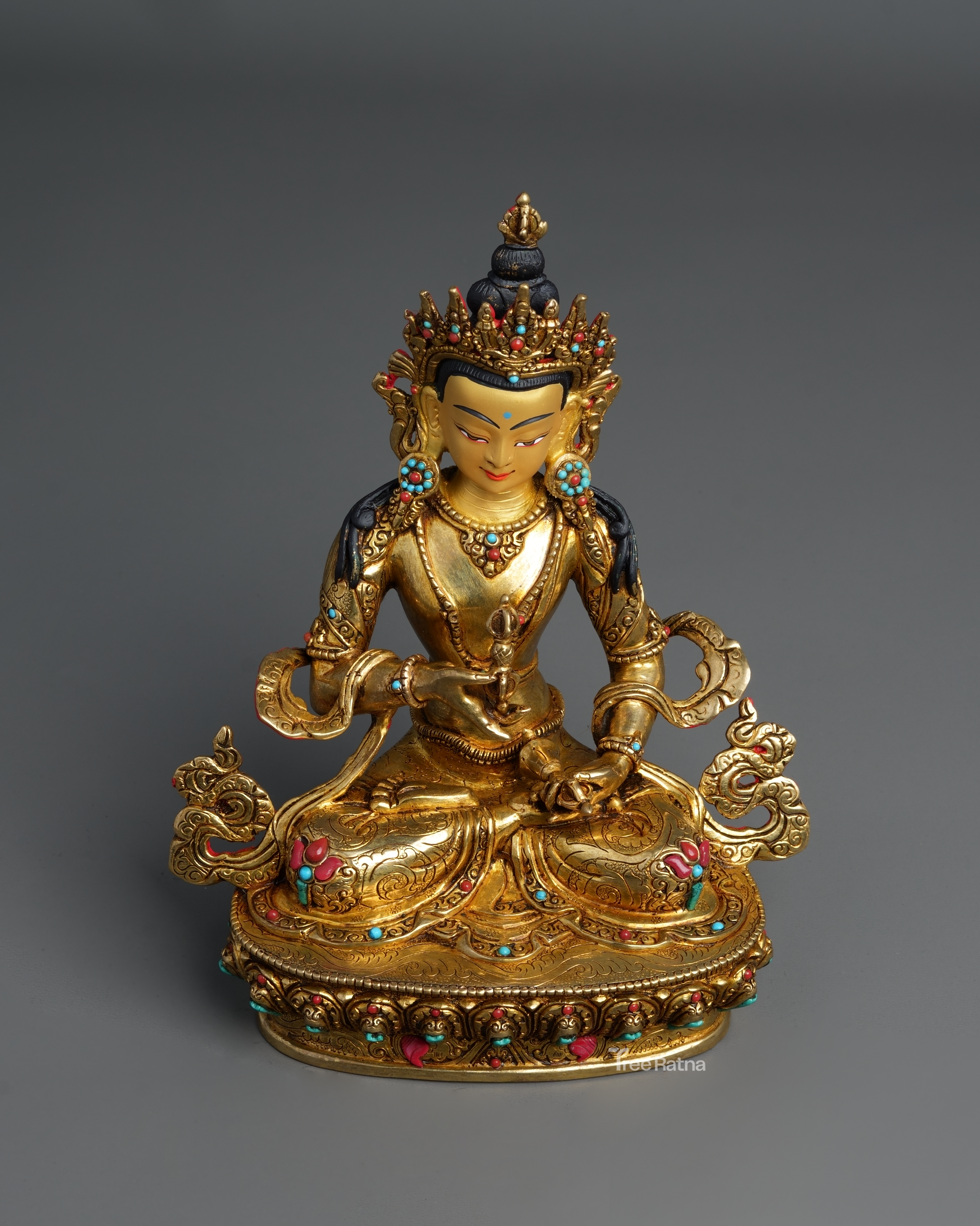 Vajrasattva Statue – 24K Gold Gilded Copper with Gemstones