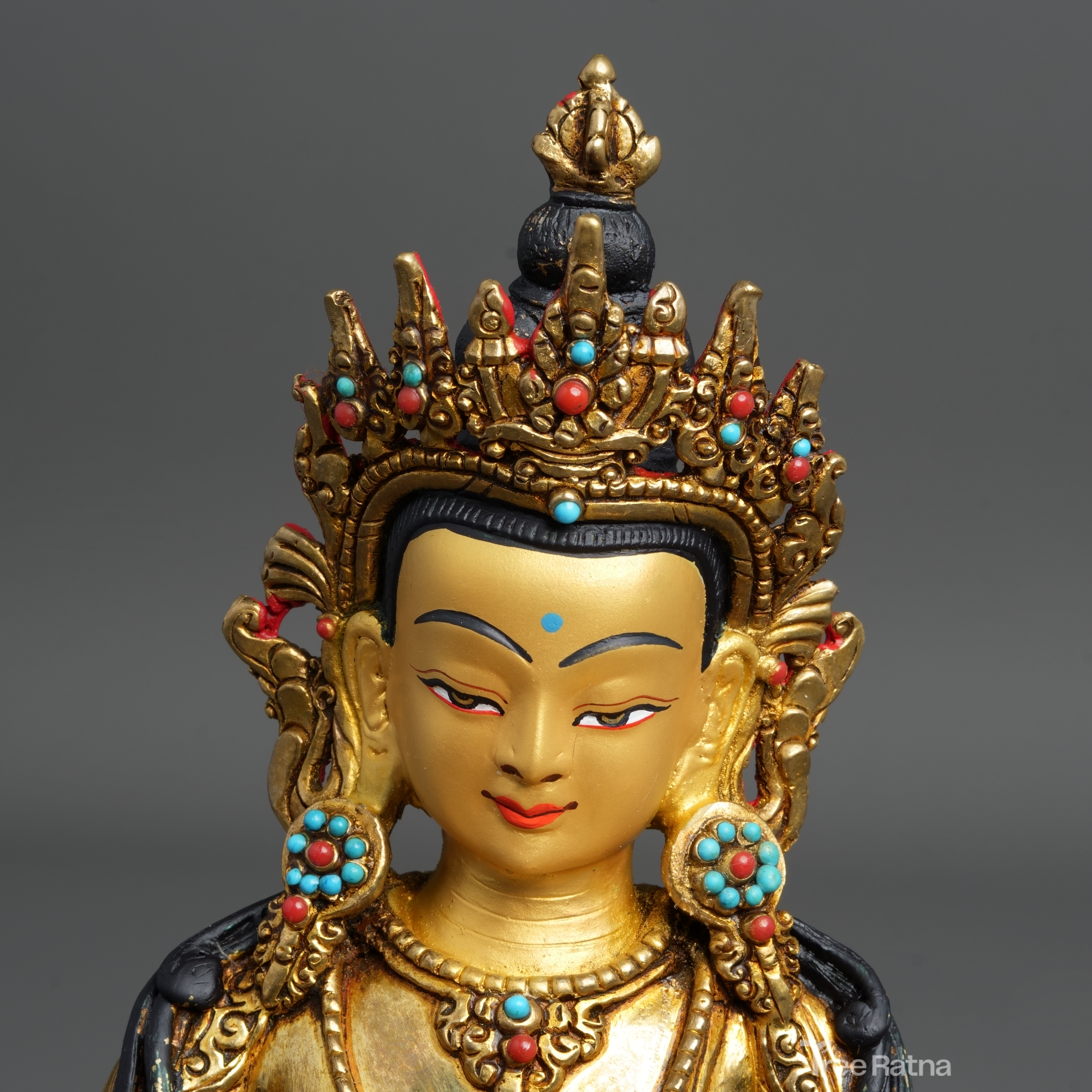 Vajrasattva Statue – 24K Gold Gilded Copper with Gemstones