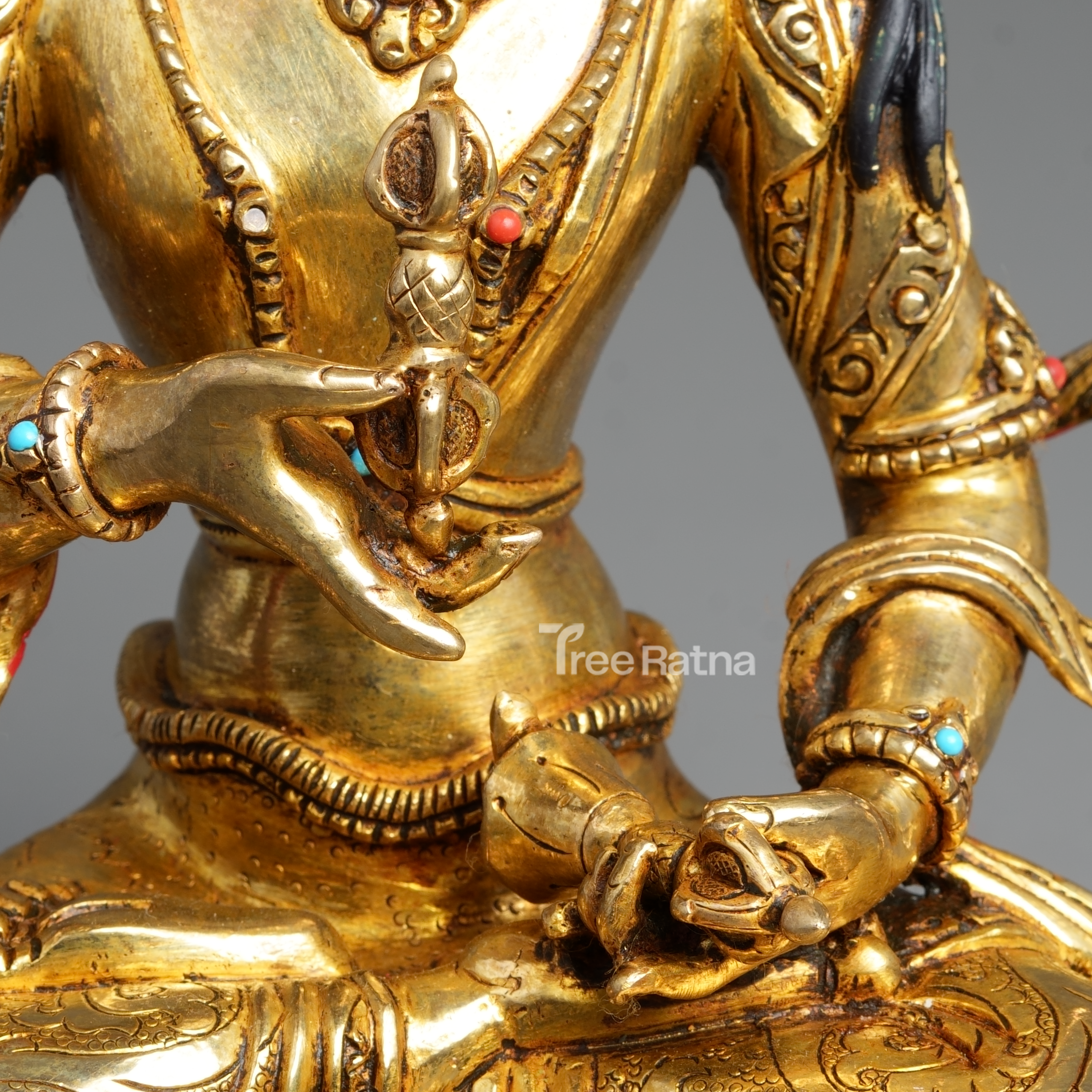 Vajrasattva Statue – 24K Gold Gilded Copper with Gemstones