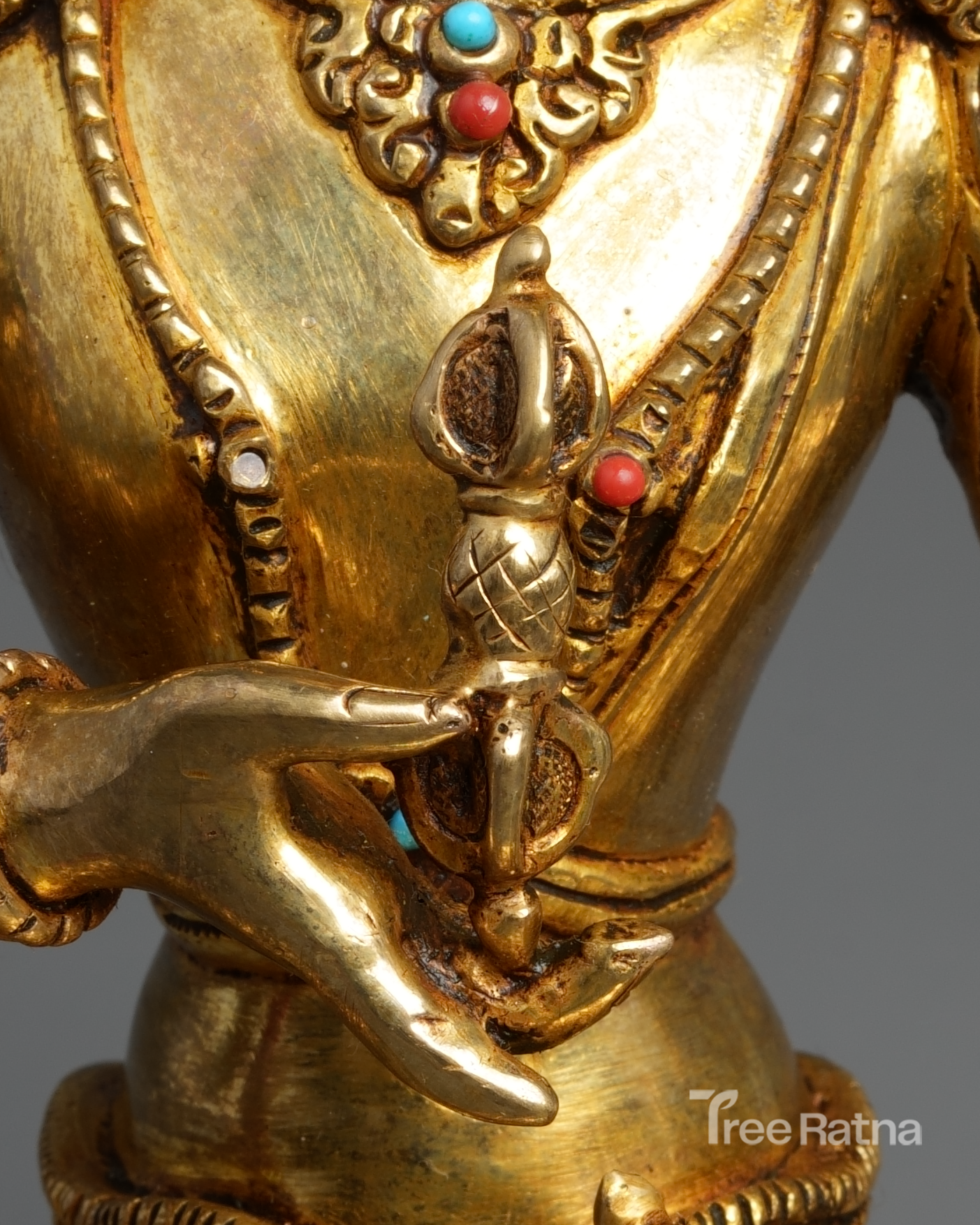 Vajrasattva Statue – 24K Gold Gilded Copper with Gemstones