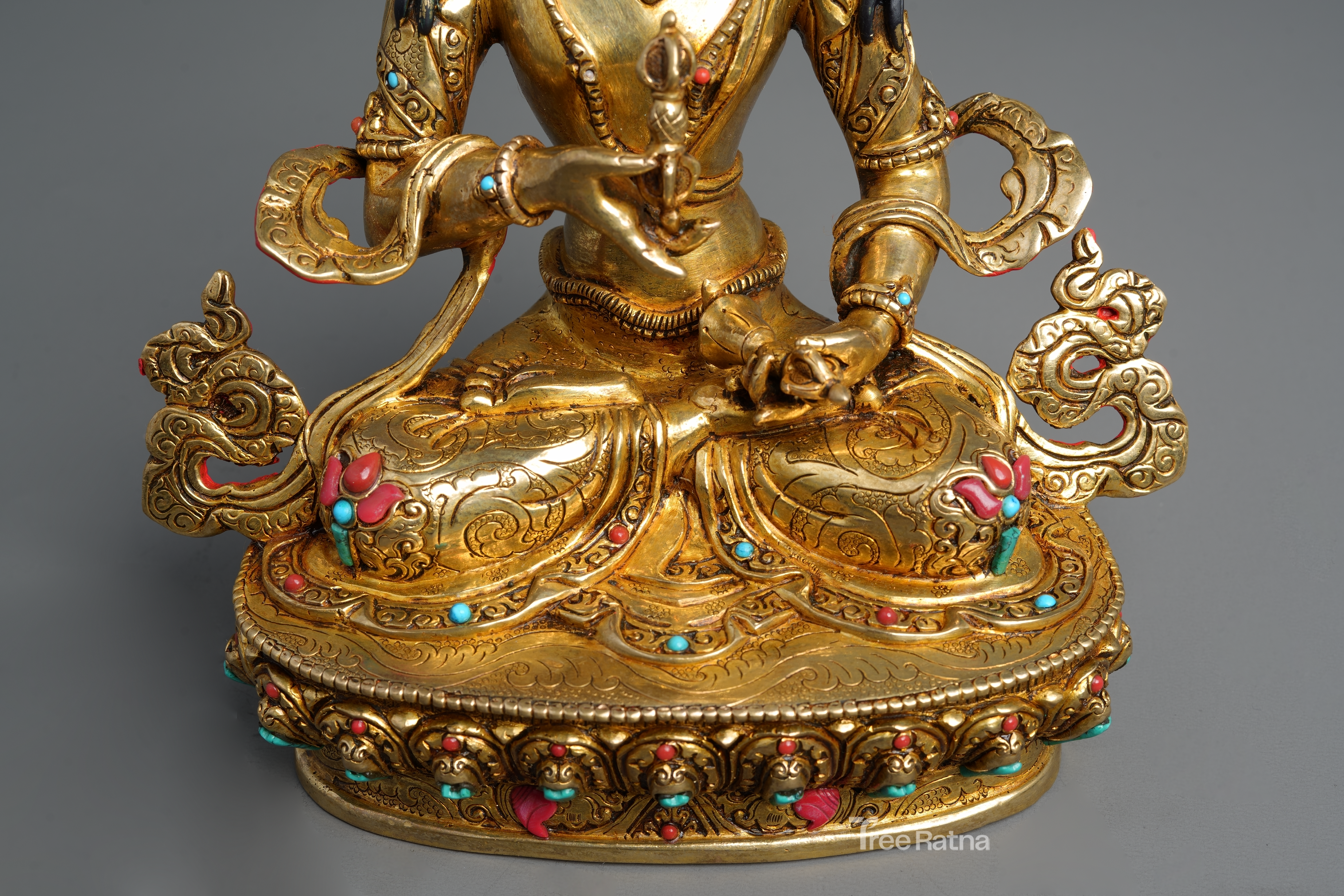 Vajrasattva Statue – 24K Gold Gilded Copper with Gemstones