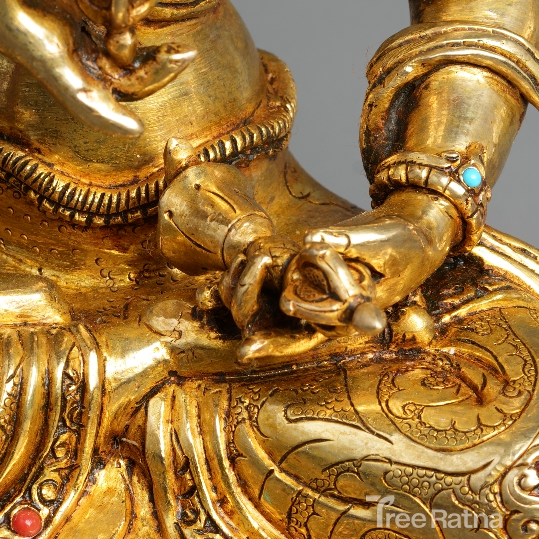 Vajrasattva Statue – 24K Gold Gilded Copper with Gemstones