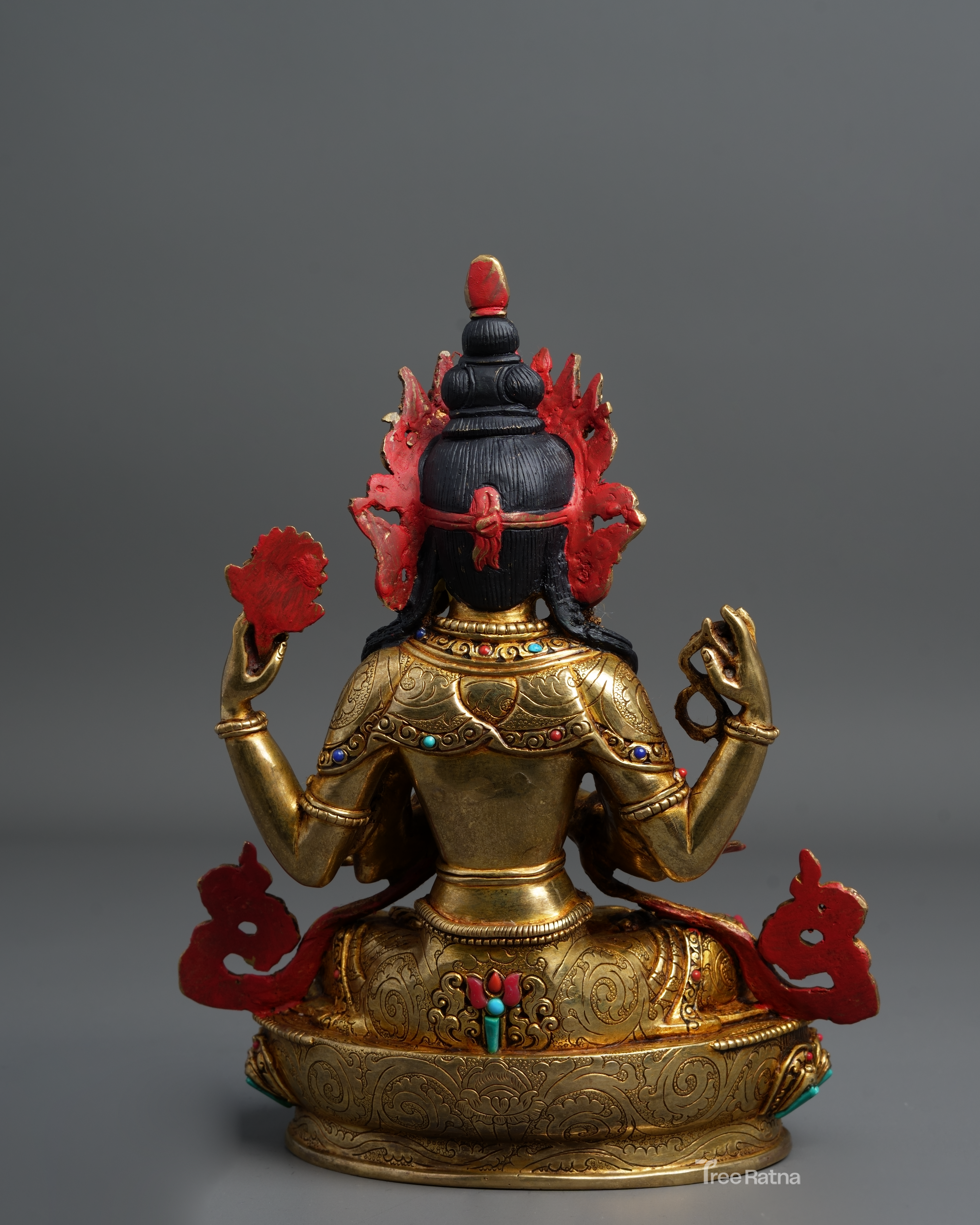 Chenresig Bodhisattva Statue – 24K Gold Finish with Gemstones