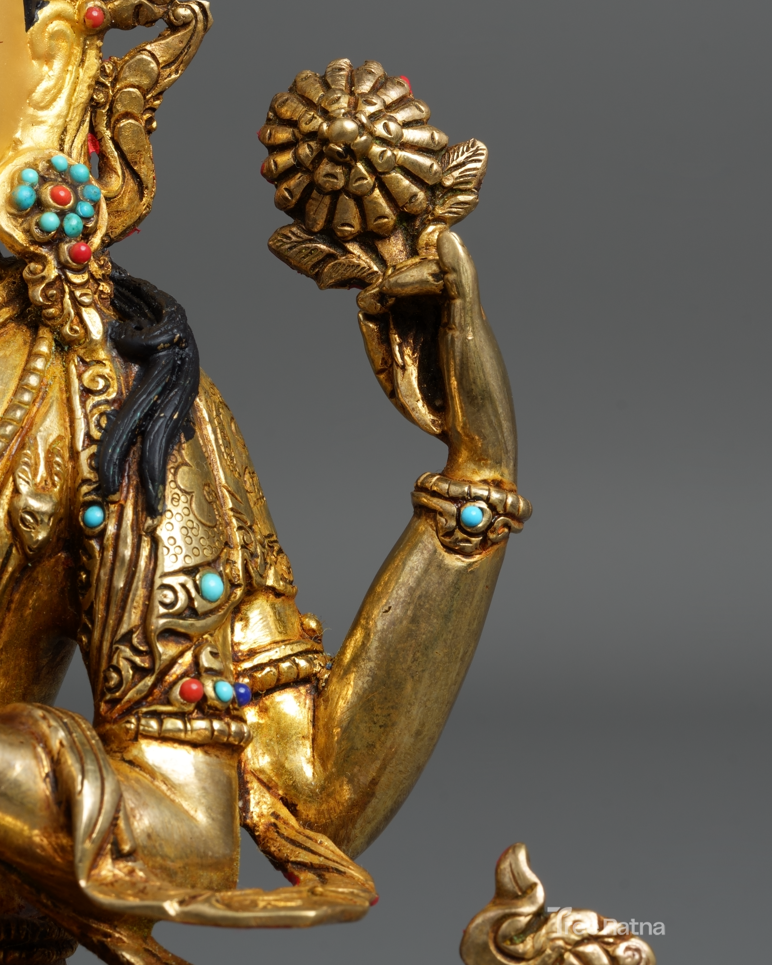 Chenresig Bodhisattva Statue – 24K Gold Finish with Gemstones