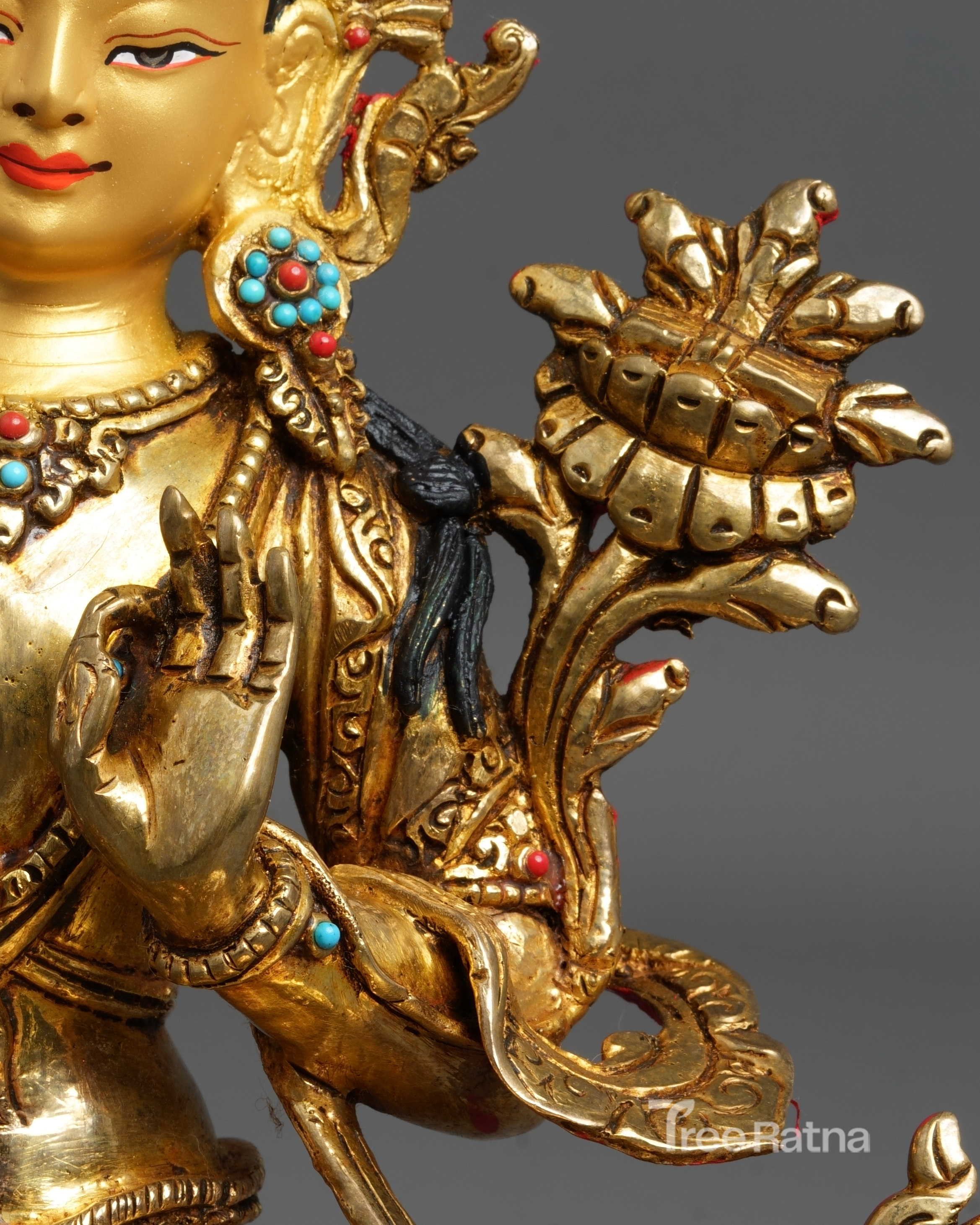 Manjushree Statue – 24K Gold Gilded Copper with Gemstones