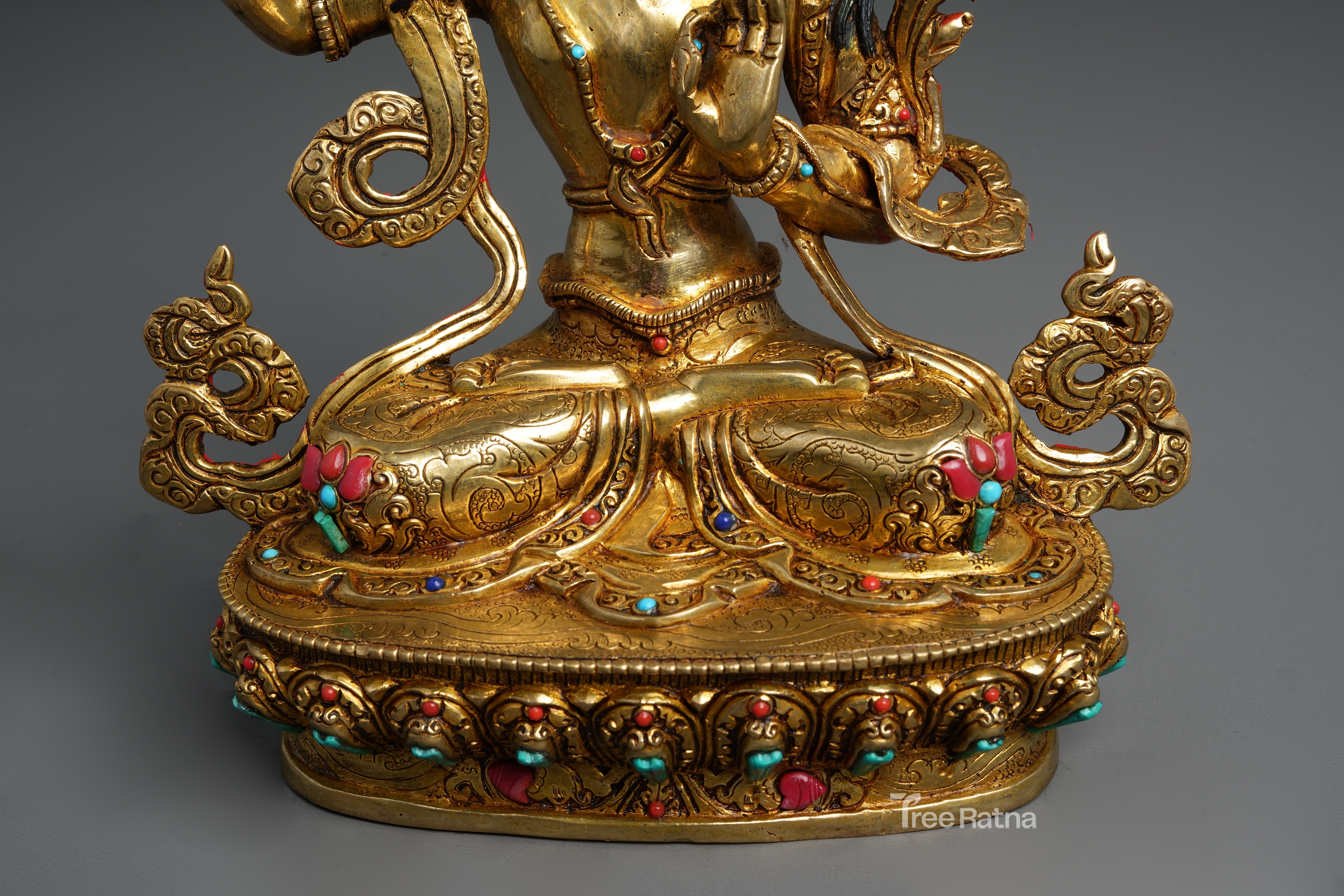 Manjushree Statue – 24K Gold Gilded Copper with Gemstones