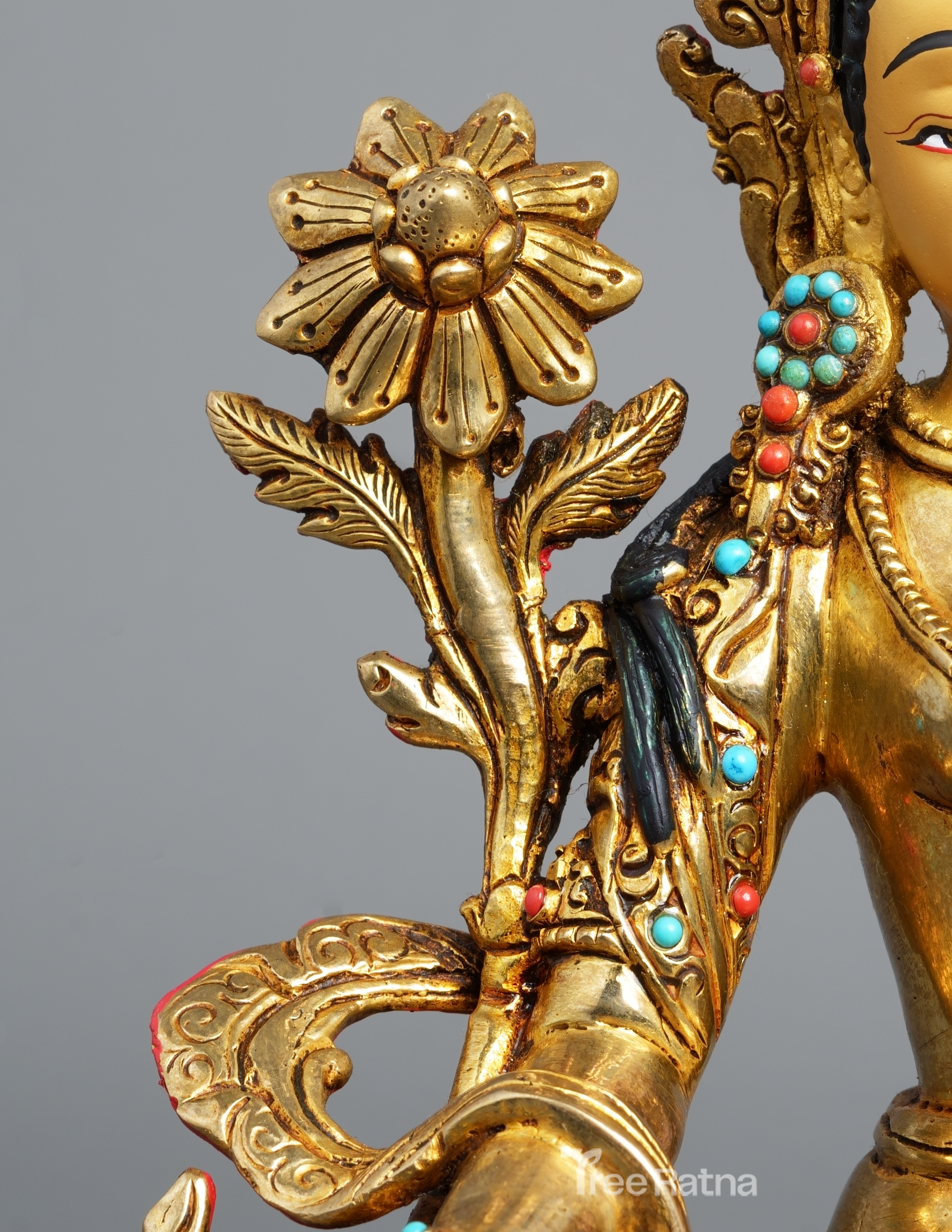 White Tara Statue with 24k Gold & Gemstone Accents – Handcrafted Divine Art