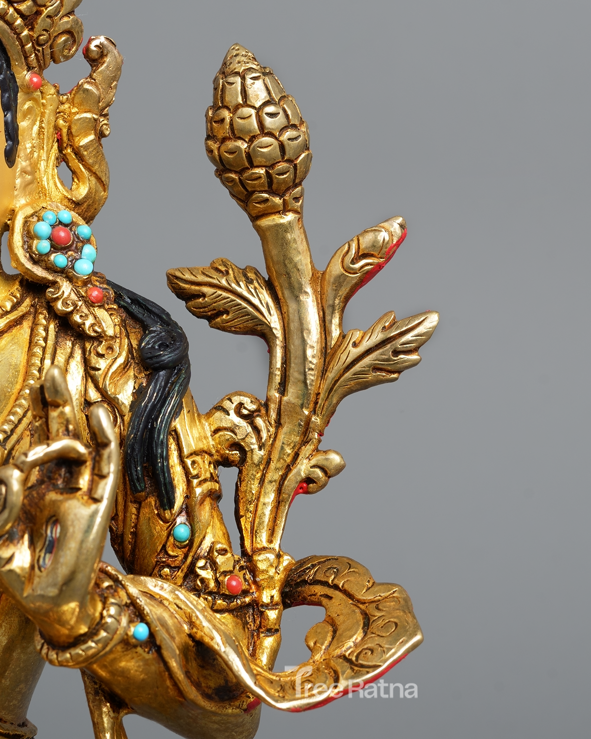 White Tara Statue with 24k Gold & Gemstone Accents – Handcrafted Divine Art