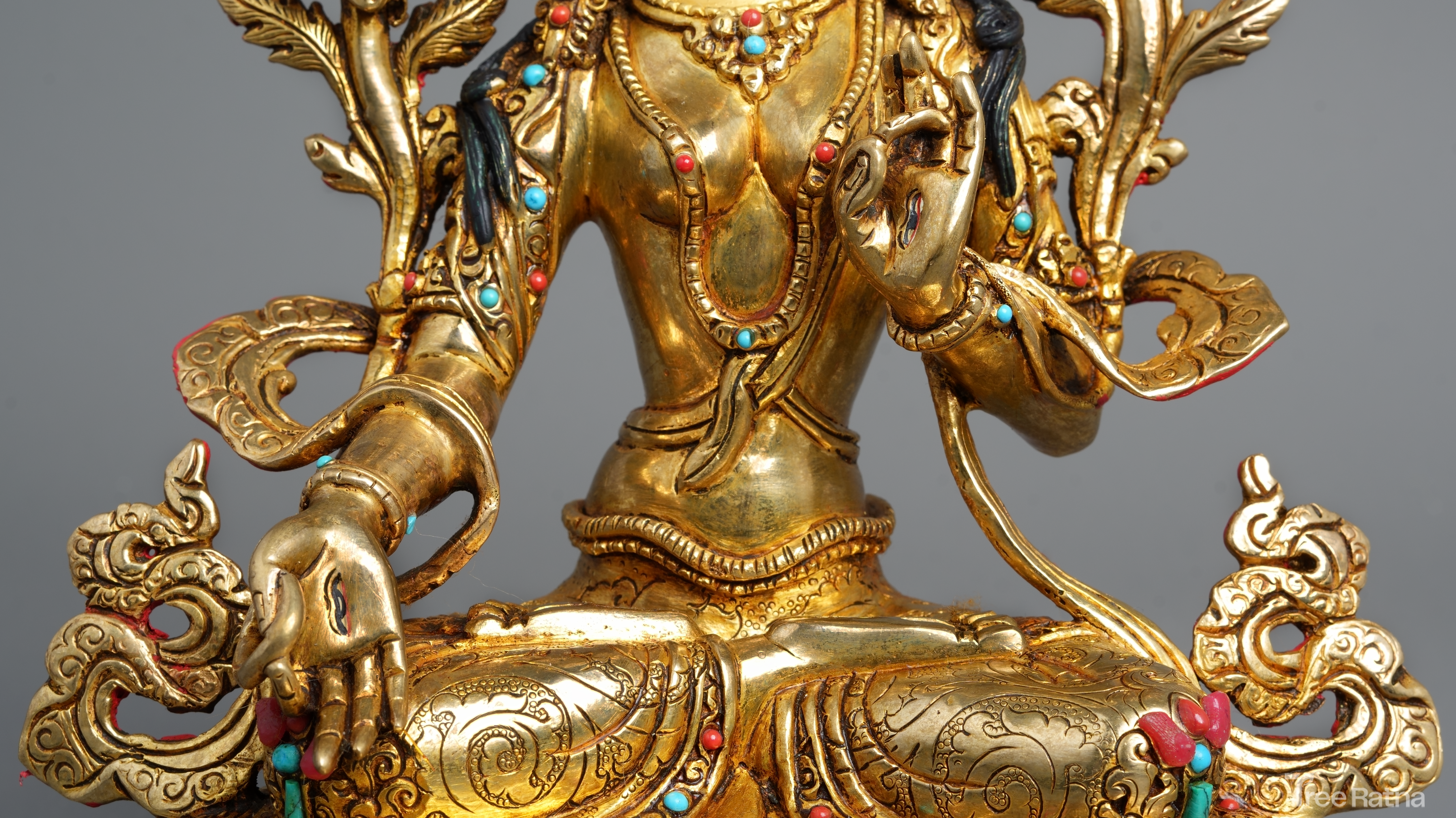 White Tara Statue with 24k Gold & Gemstone Accents – Handcrafted Divine Art