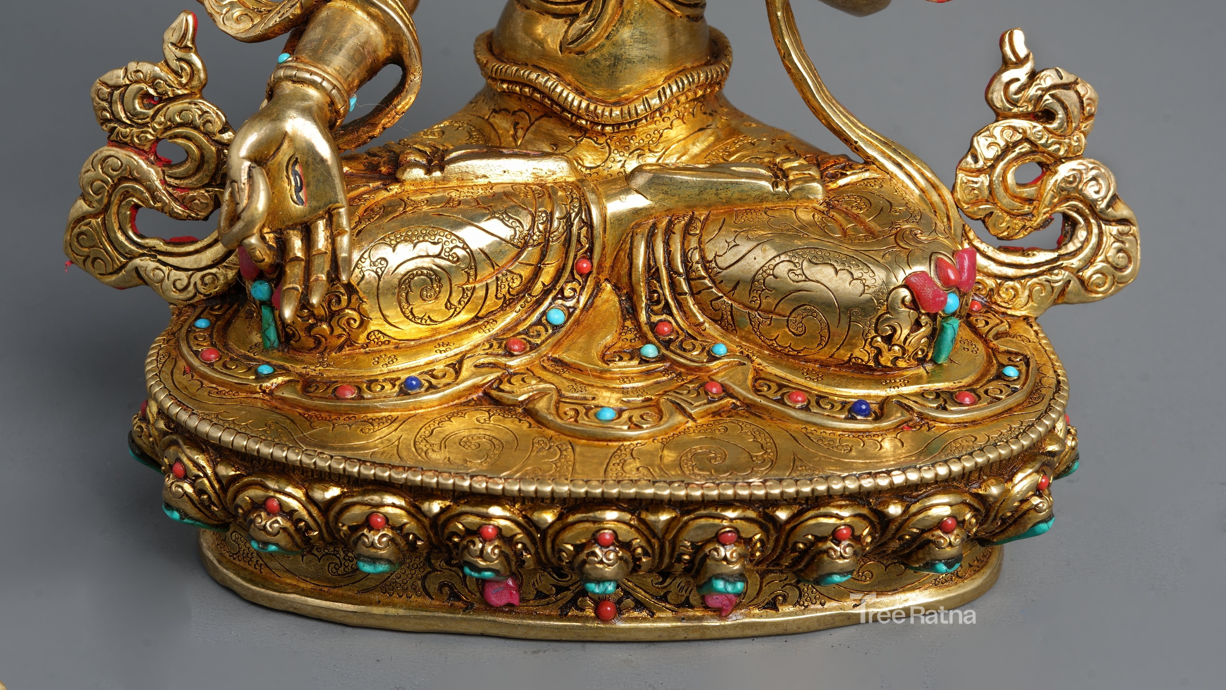 White Tara Statue with 24k Gold & Gemstone Accents – Handcrafted Divine Art