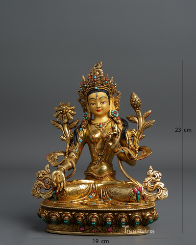 White Tara Statue with 24k Gold & Gemstone Accents – Handcrafted Divine Art